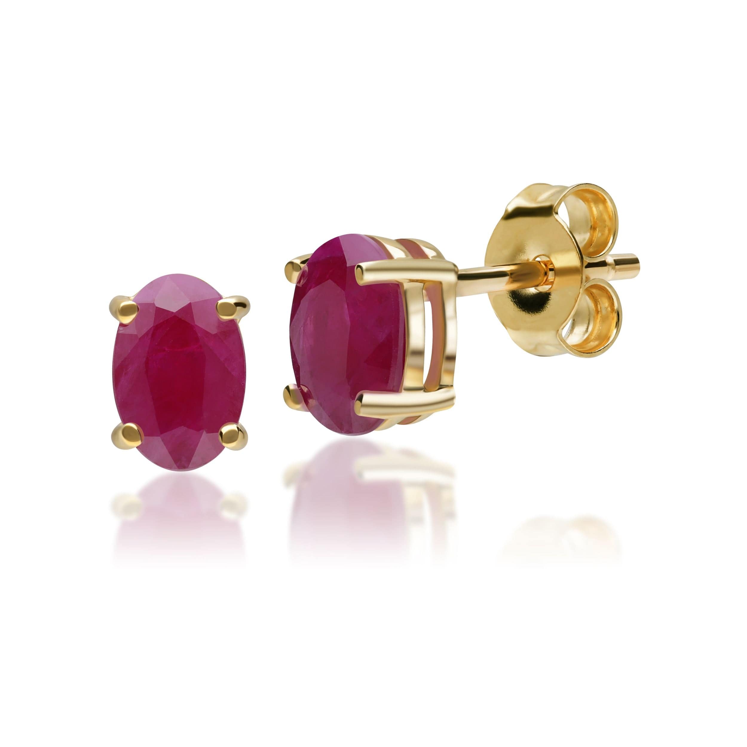 26891 Classic Oval Ruby 9ct Yellow Gold Stud Earrings 1