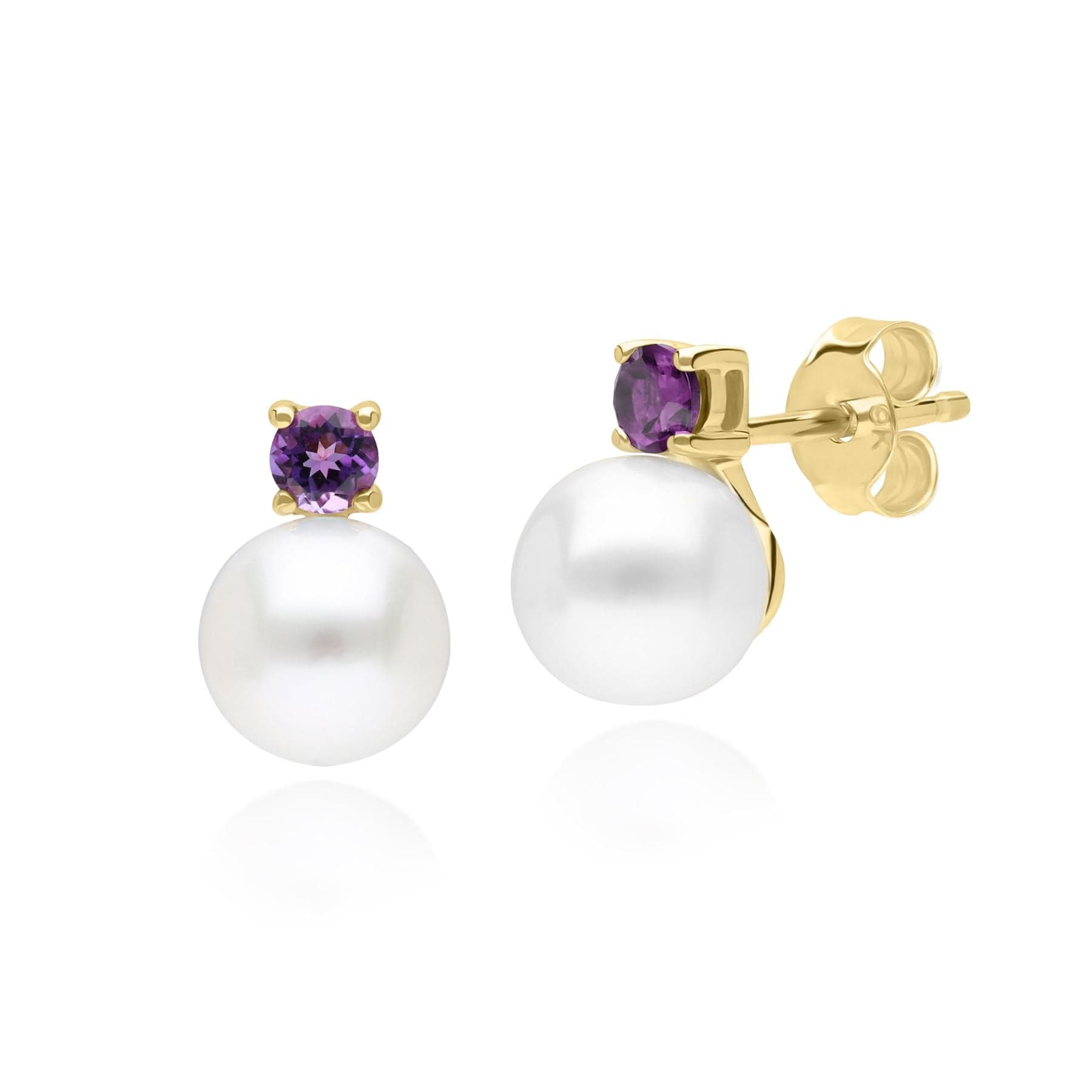 135E1817039 Modern Pearl & Amethyst Stud Earrings in 9ct Yellow Gold 1