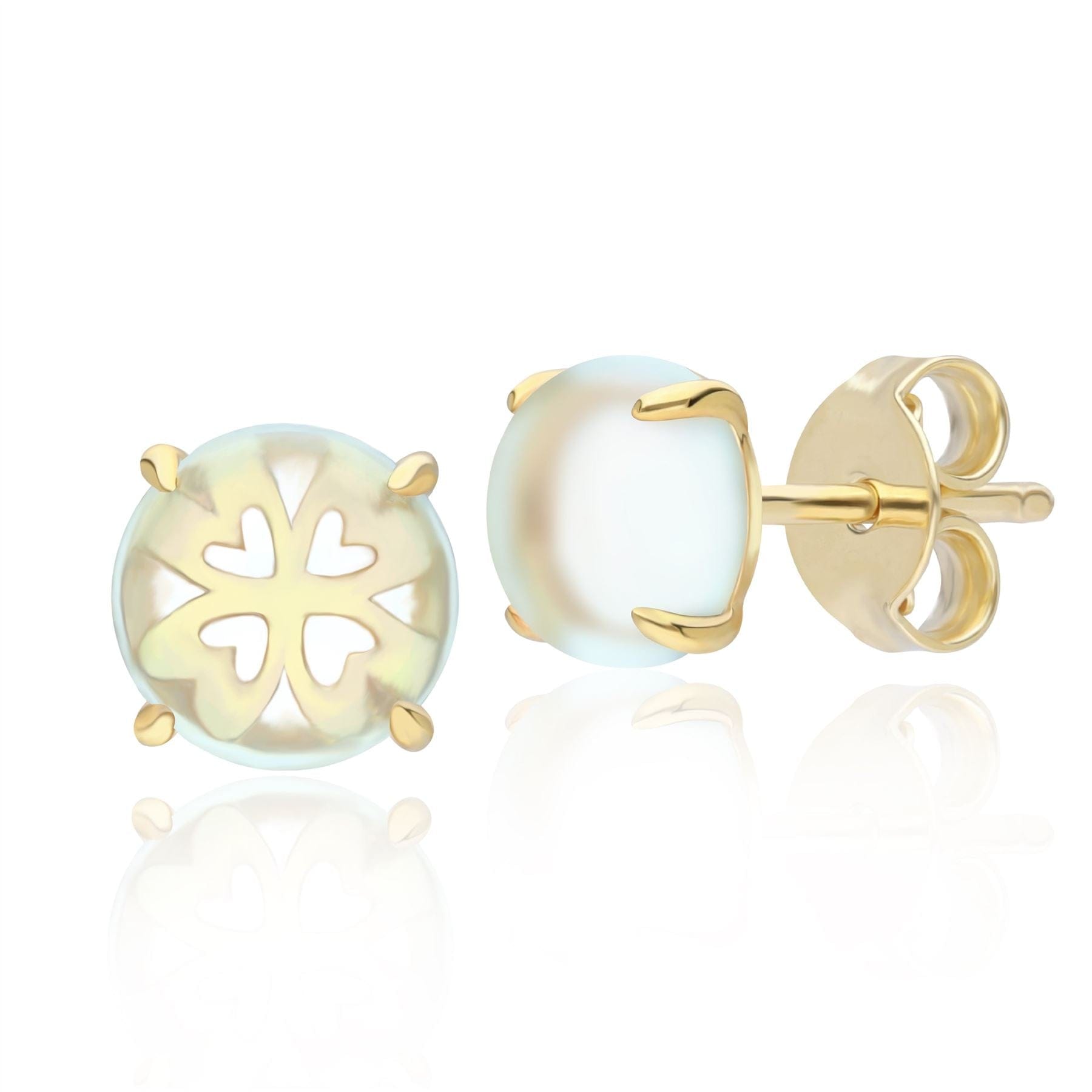 253E391803925 Gardenia Green Mint Quartz Cabochon Stud Earrings in Gold Plated Sterling Silver Front