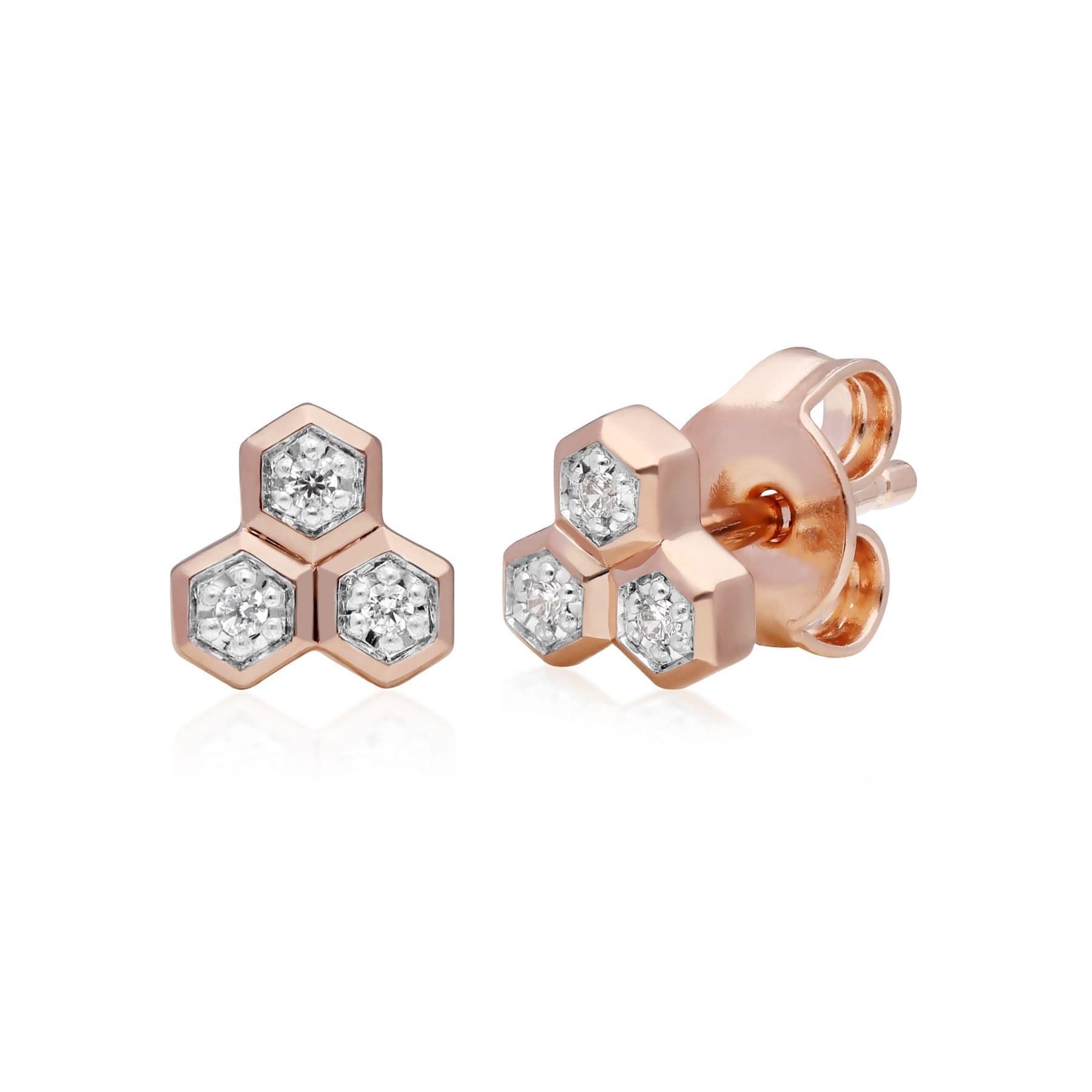 191E0394029-191R0901029 Diamond Trilogy Ring & Stud Earring Set in 9ct Rose Gold 1