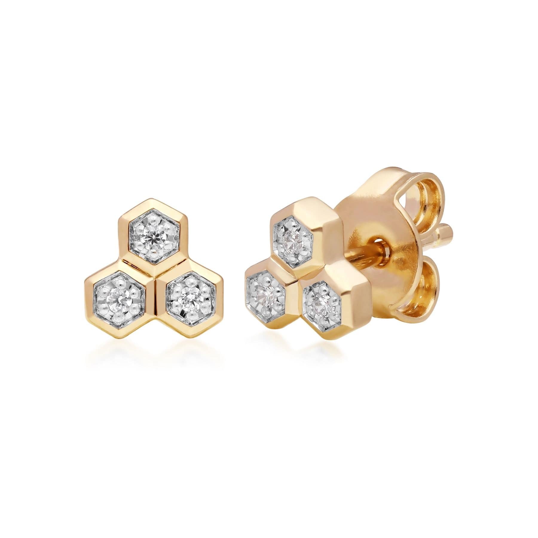 Diamond  Geometric Trilogy Stud Earrings in 9ct Yellow Gold - Gemondo
