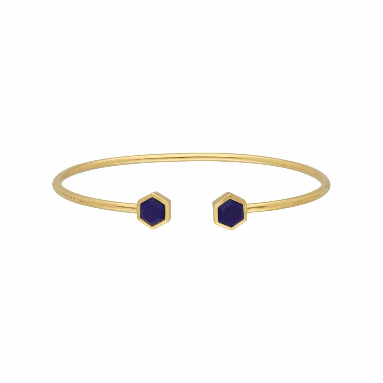 270B009702925 Geometric Hexagon Lapis Lazuli Bangle in Gold Plated Silver 1