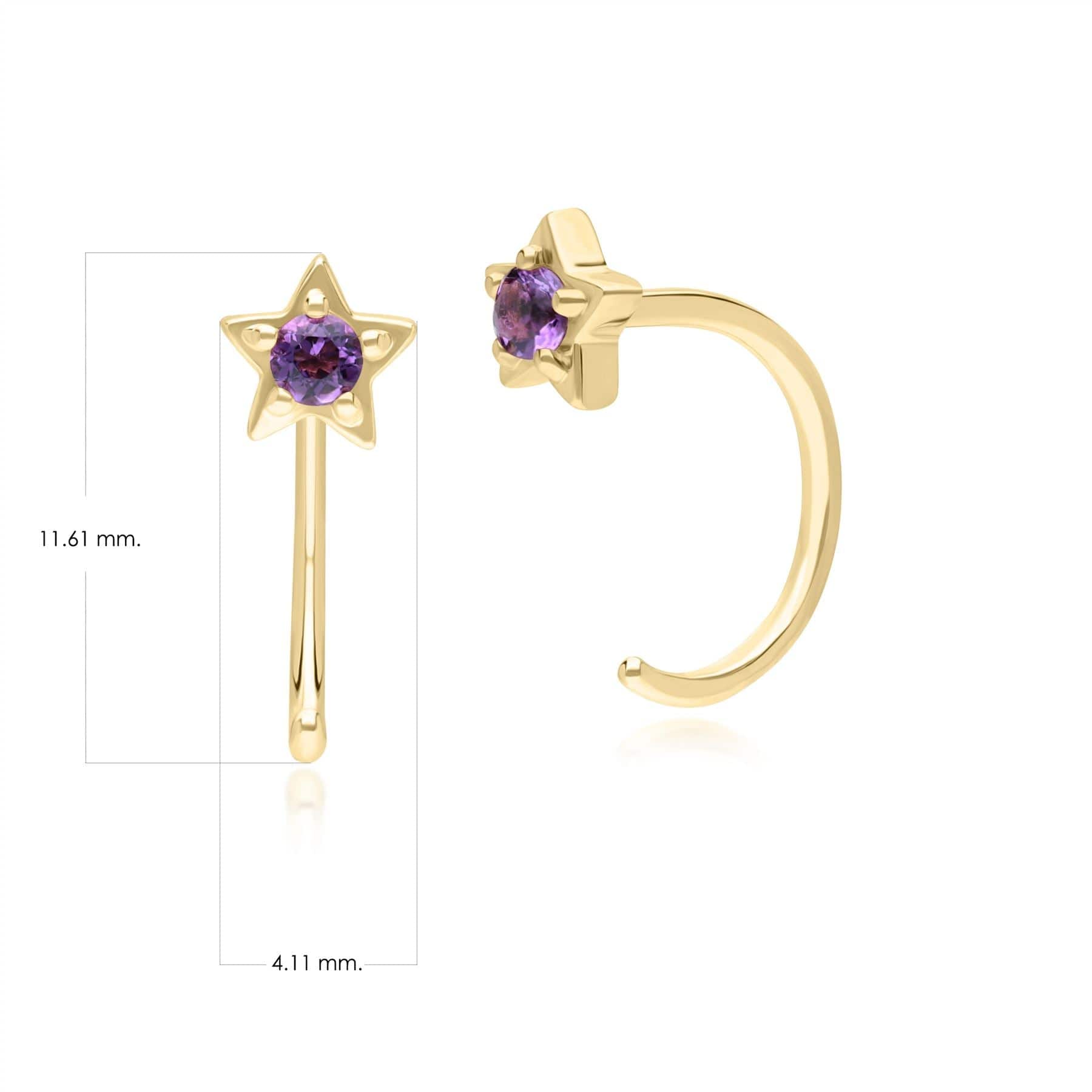 135E1822029 Modern Classic Amethyst Pull Through Hoop Earrings in 9ct Yellow Gold Dimensions