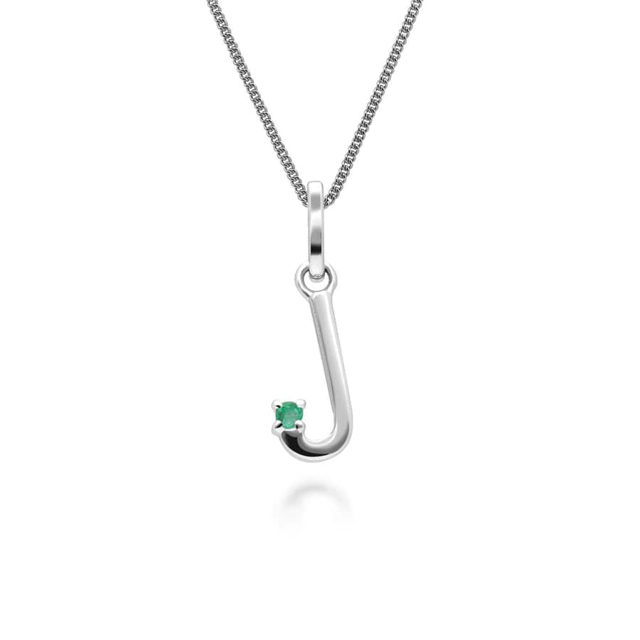 162P0259019 Initial Emerald Letter Charm Necklace in 9ct White Gold 10