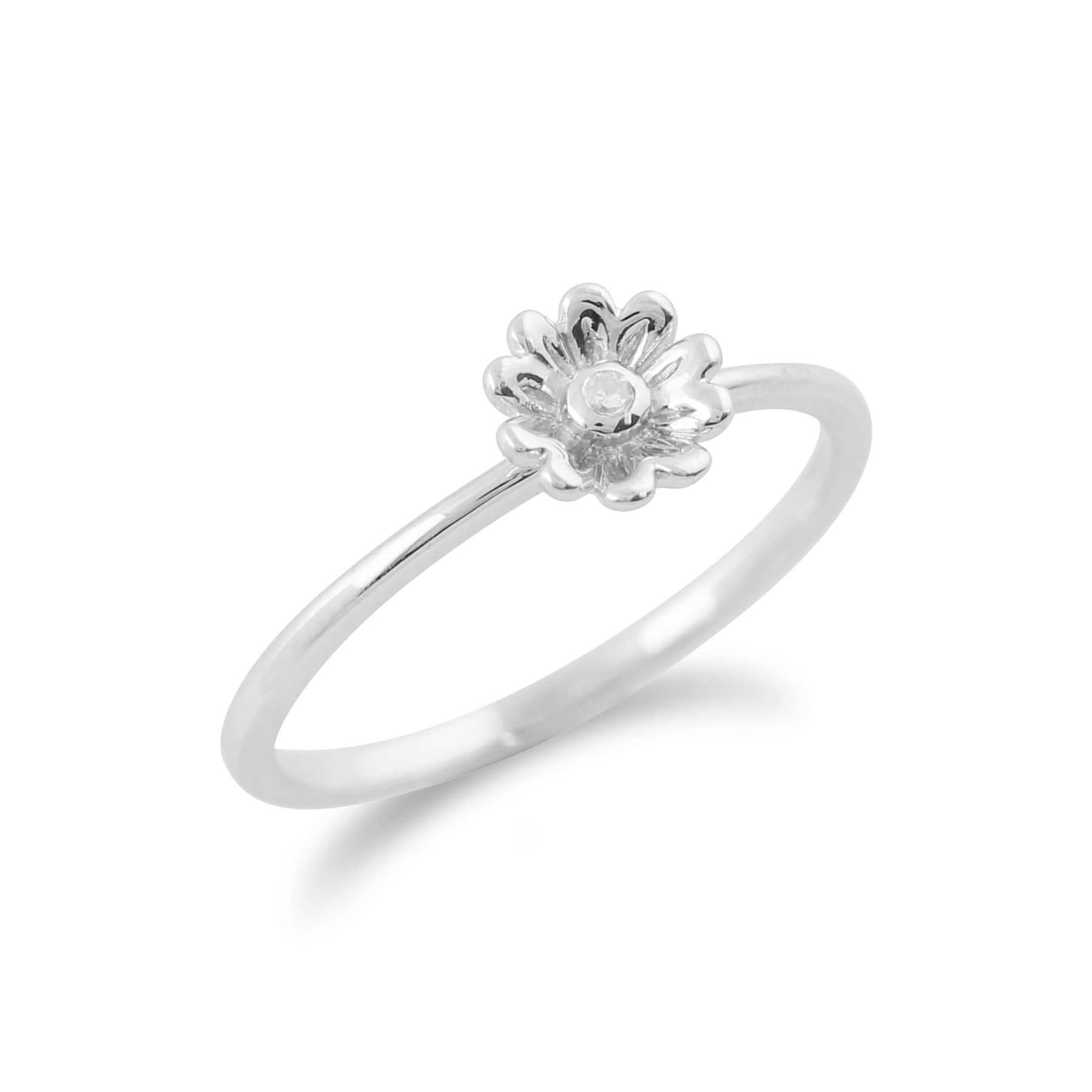 Gemondo 9ct White Gold 0.01ct Diamond Stackable Floral Ring