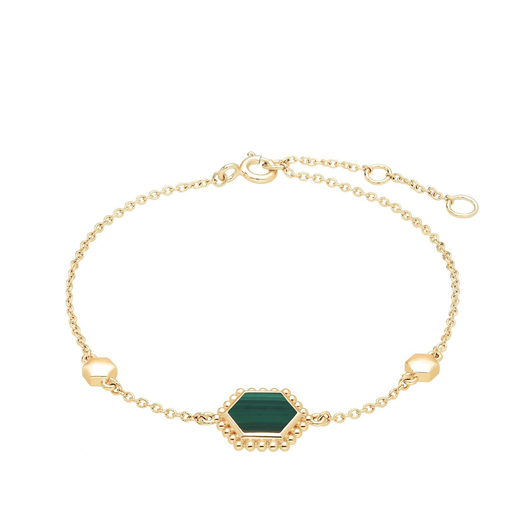 271L008002925 Malachite Flat Slice Hex Bracelet in Gold Plated Silver 1