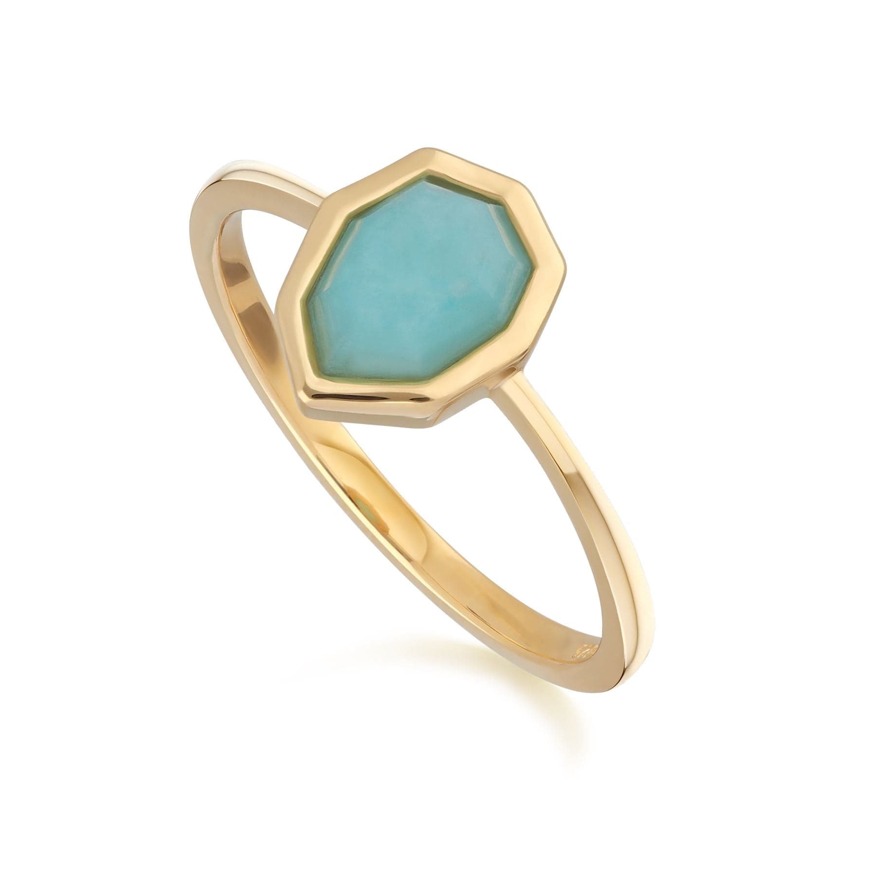 271R025401925 Irregular B Gem Blue Peru Amazonite Ring In Yellow Gold Plated Silver 1