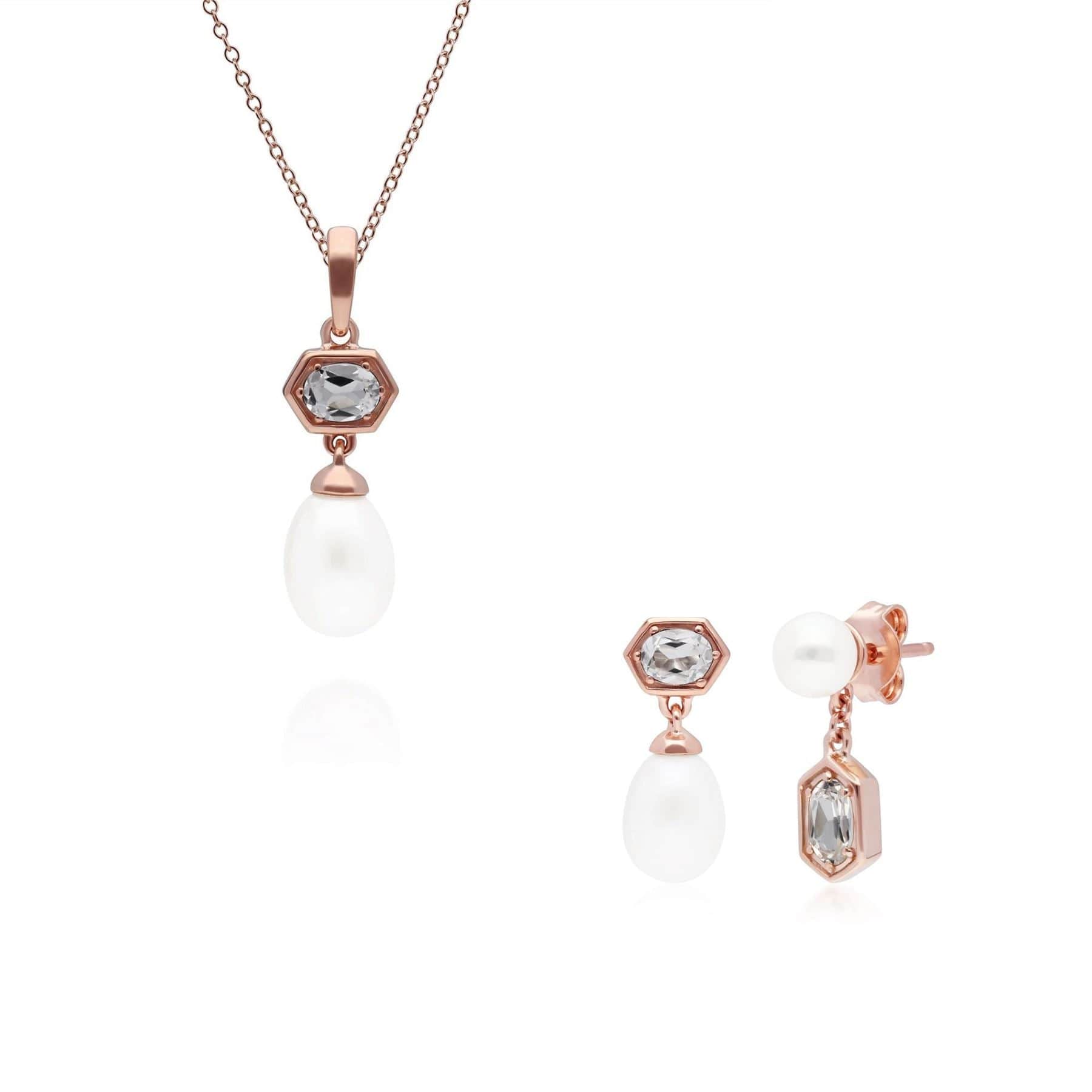 Modern Pearl & Tanzanite Pendant & Earring Set in Rose Gold Plated Silver - Gemondo