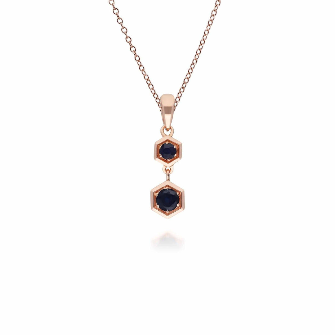 135P1964029 Honeycomb Inspired Sapphire Pendant Necklace in 9ct Rose Gold 1