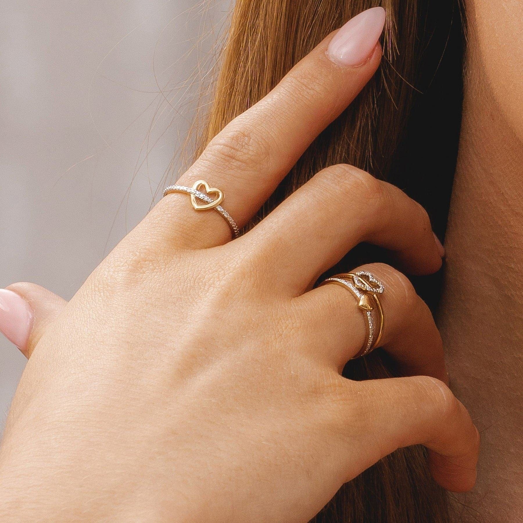 Love Heart Diamond Band Ring in 9ct Yellow Gold - Gemondo