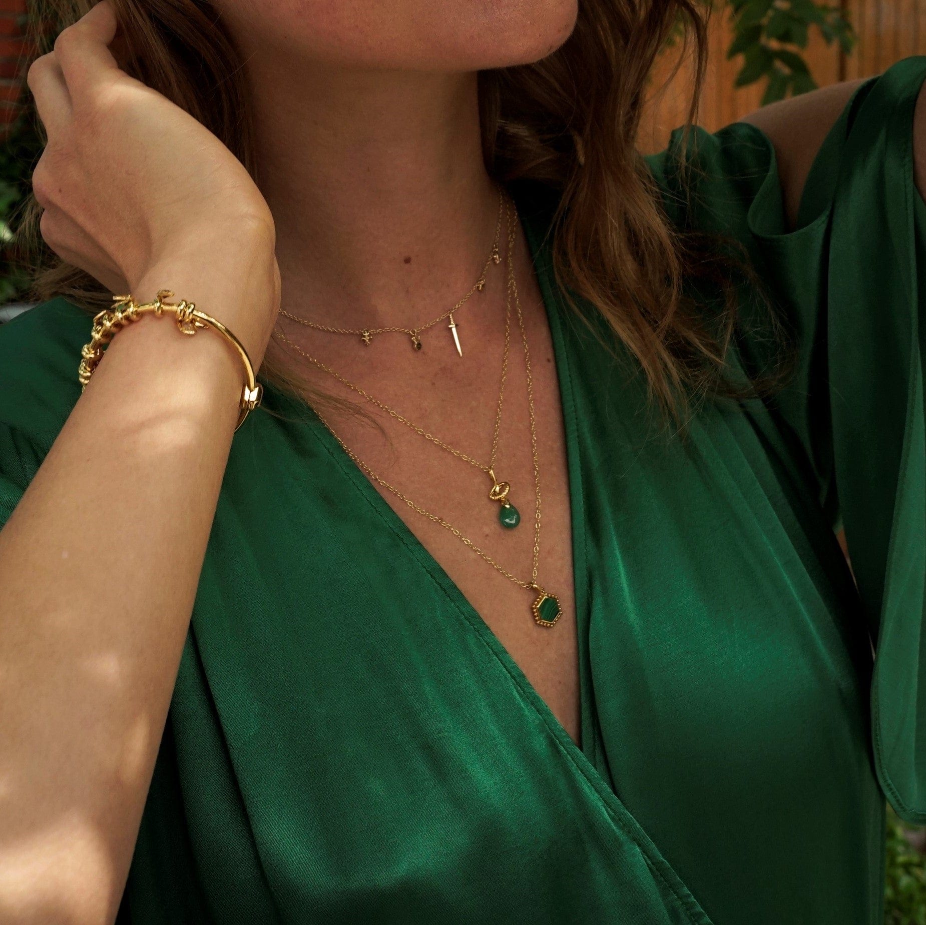 ECFEW™ Emerald Sword Choker Necklace on Model