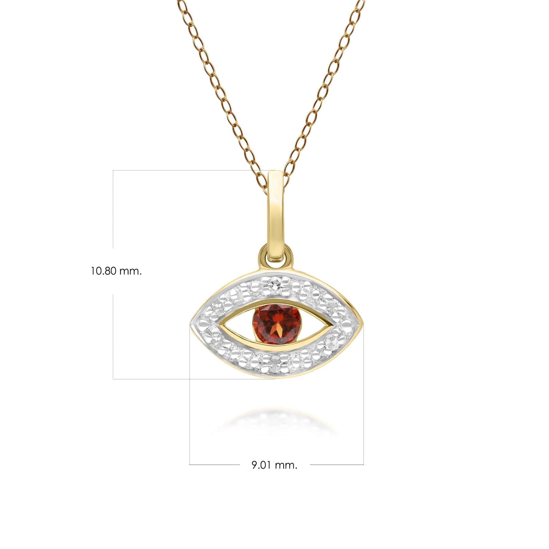 ECFEW™ Dainty Evil Eye Garnet & Diamond Pendant in 9ct Yellow Gold - Gemondo