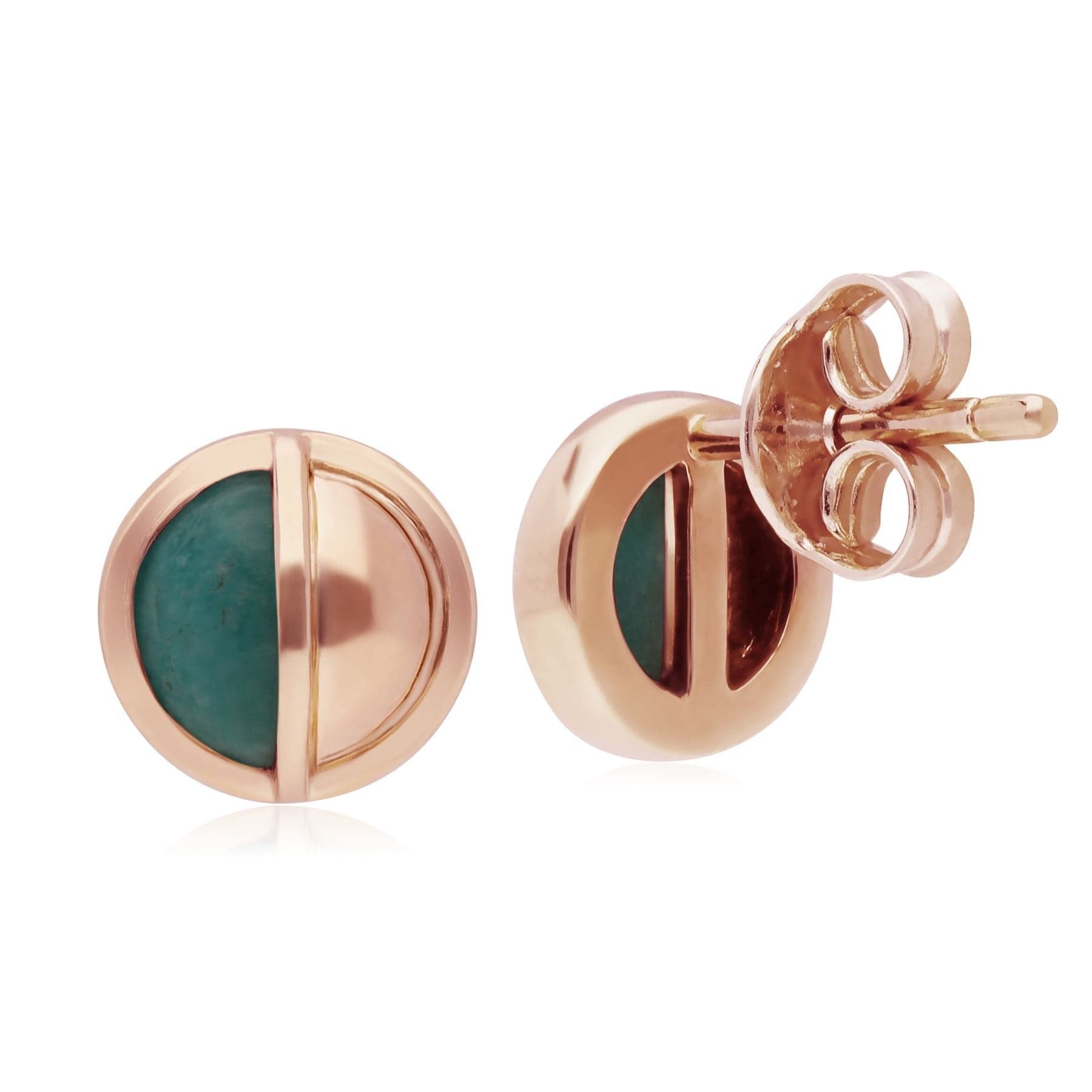 270E029201925 Micro Statement Round Amazonite Stud Earrings in Rose Plated Silver 2