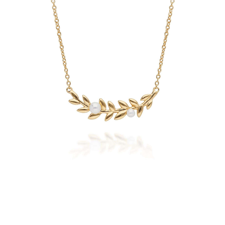 270N035401925-270R058401925 O Leaf Pearl Necklace & Ring Set in Gold Plated 925 Sterling Silver 2
