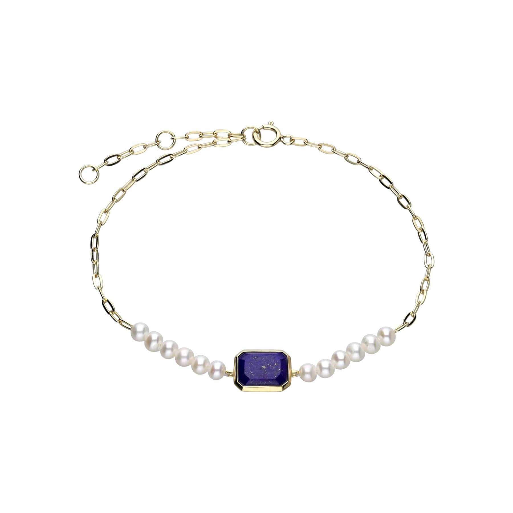 270L012601925 ECFEW™ Unifier Lapis Lazuli & Pearl Chain Link Bracelet In Sterling Silver 1