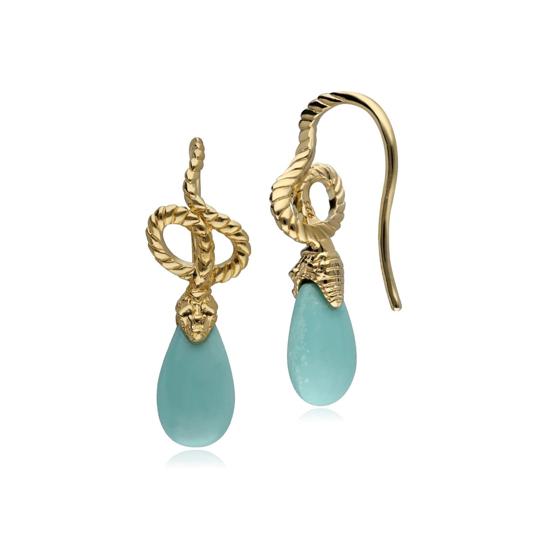 ECFEW™ 'The Ruler' Turquoise Winding Snake Drop Earrings in Gold Plated Sterling Silver