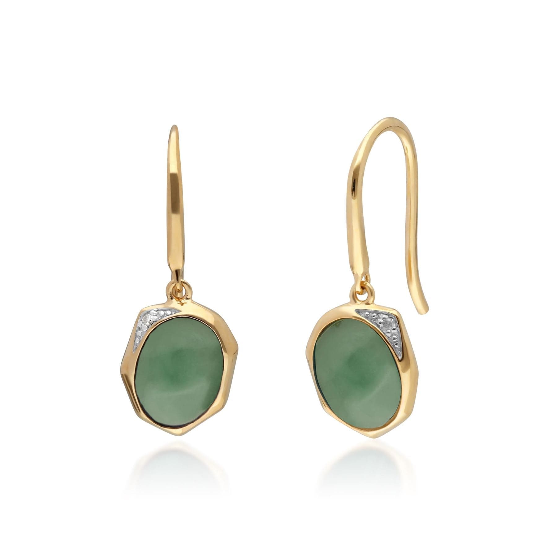 270E027102925 Irregular B Gem Jade & Diamond Drop Earrings In Yellow Gold Plated Silver 1