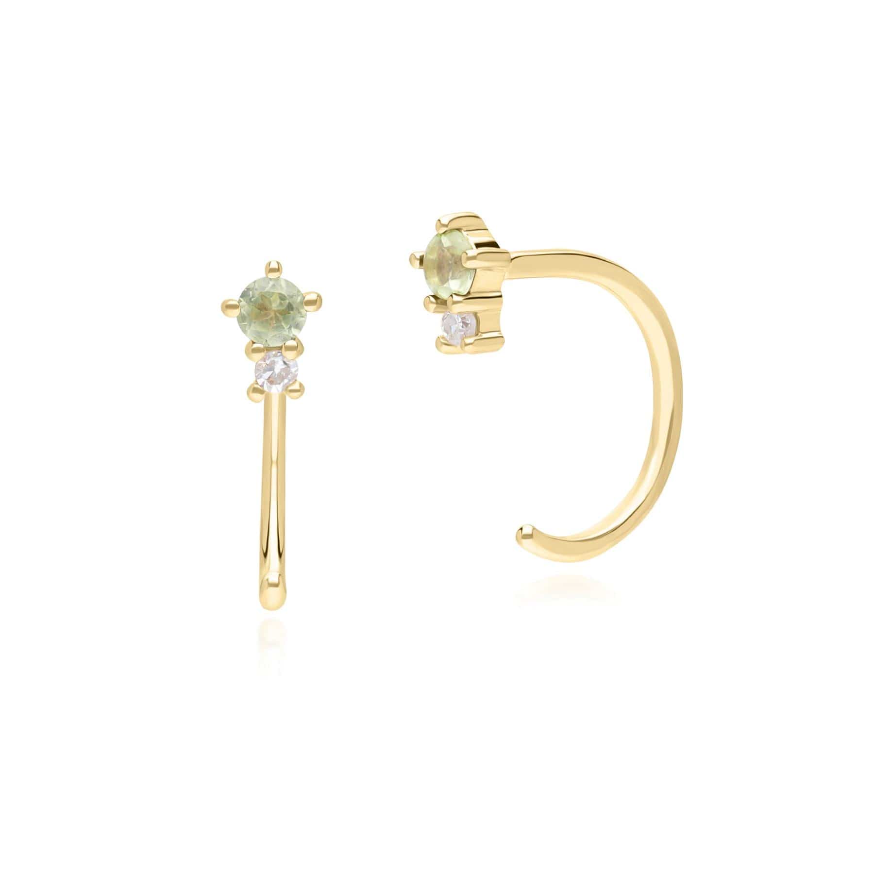 Modern Classic Peridot & Diamond Pull Through Hoop Earrings in 9ct Yellow Gold - Gemondo