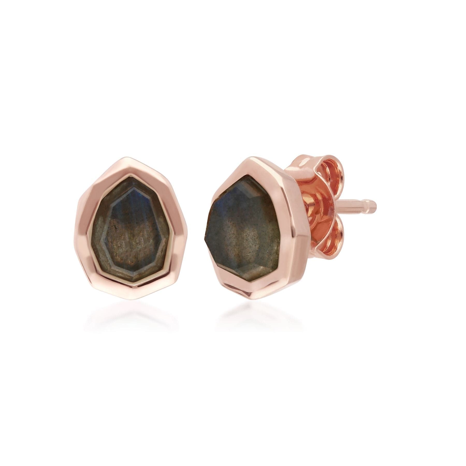 271E021202925 Irregular B Gem Labradorite Stud Earrings in Rose Gold Plated Silver 1