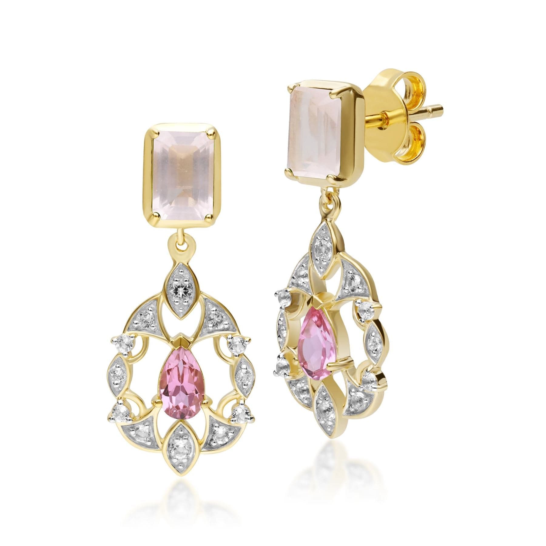 253E337003925 ECFEW™ Creator Rose Quartz, Tourmaline & White Topaz Earrings In Sterling Silver 1