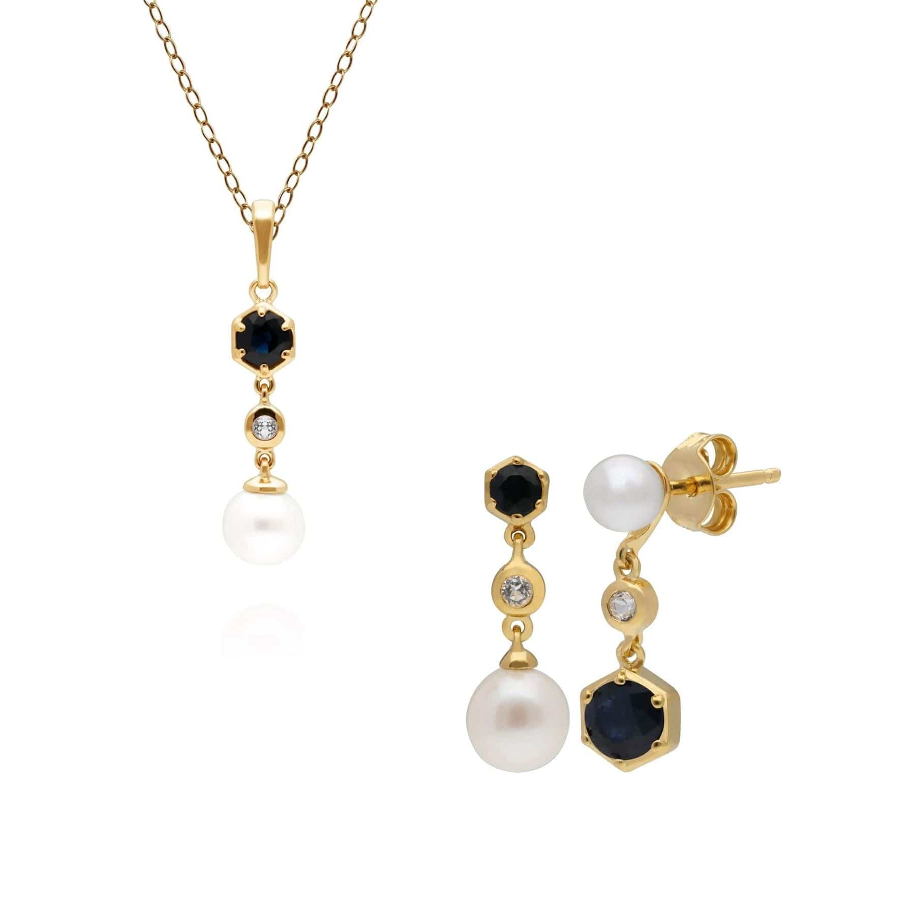 270P030101925-270E030101925 Modern Pearl, Sapphire & Topaz Earrings & Pendant Set 1