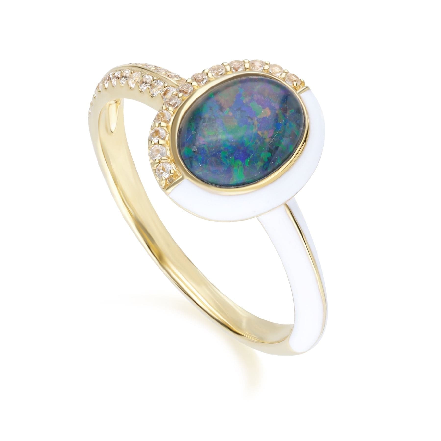 270R063301925 Siberian Waltz Triplet Opal, Topaz & White Enamel Ring 1