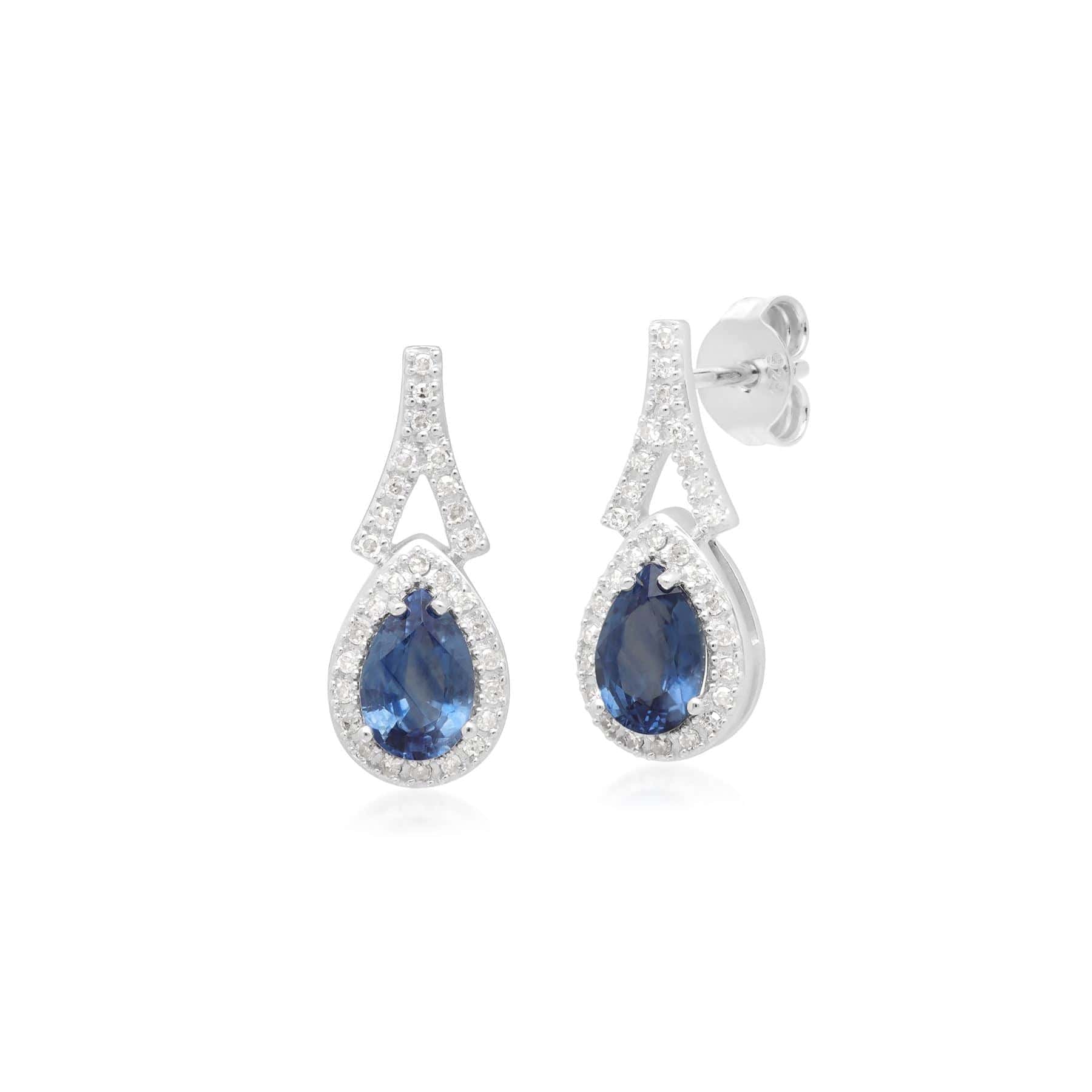 162E0134019 Teardrop Luxe Blue Sapphire & Diamond Drop Earrings in 9ct White Gold 1