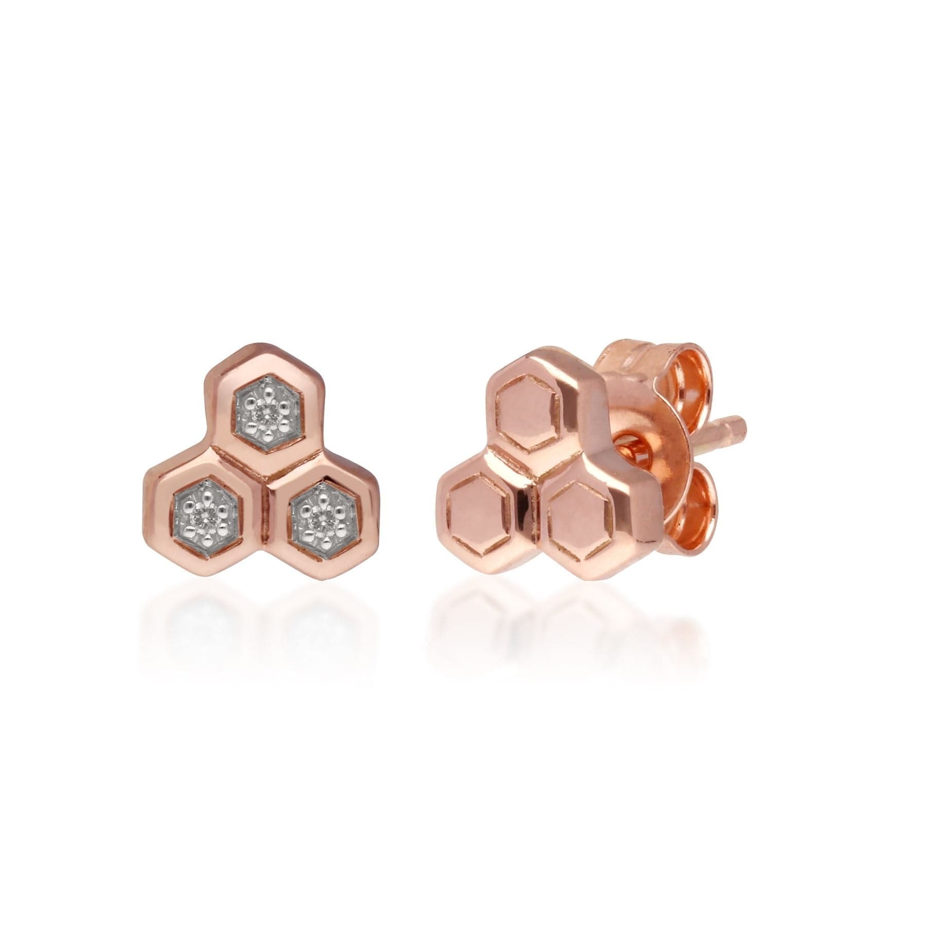 191E0397029 Diamond Trilogy Mismatched Stud Earrings in 9ct Rose Gold 1