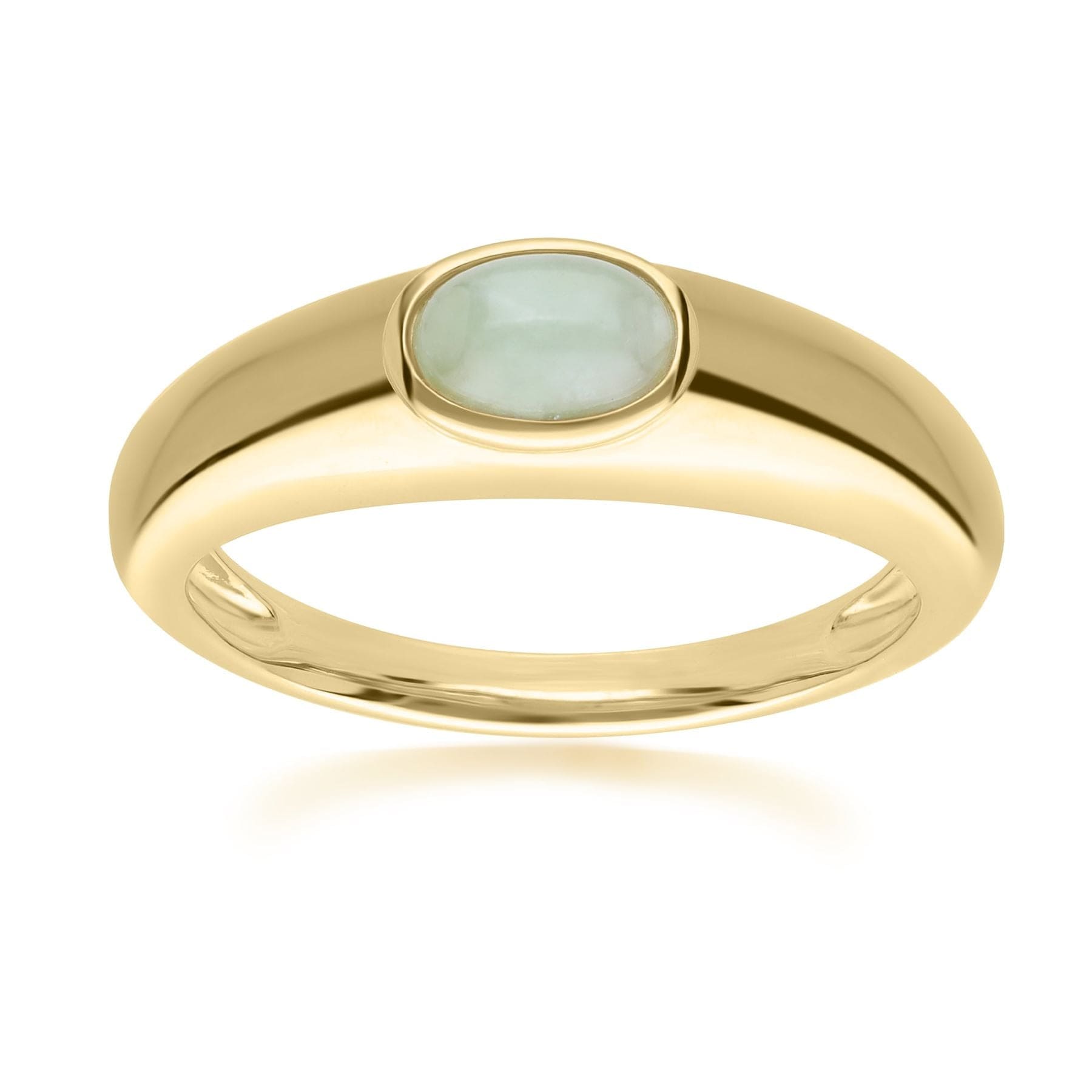 Modern Classic Oval Jade Green Ring in 18ct Gold Plated Silver - Gemondo