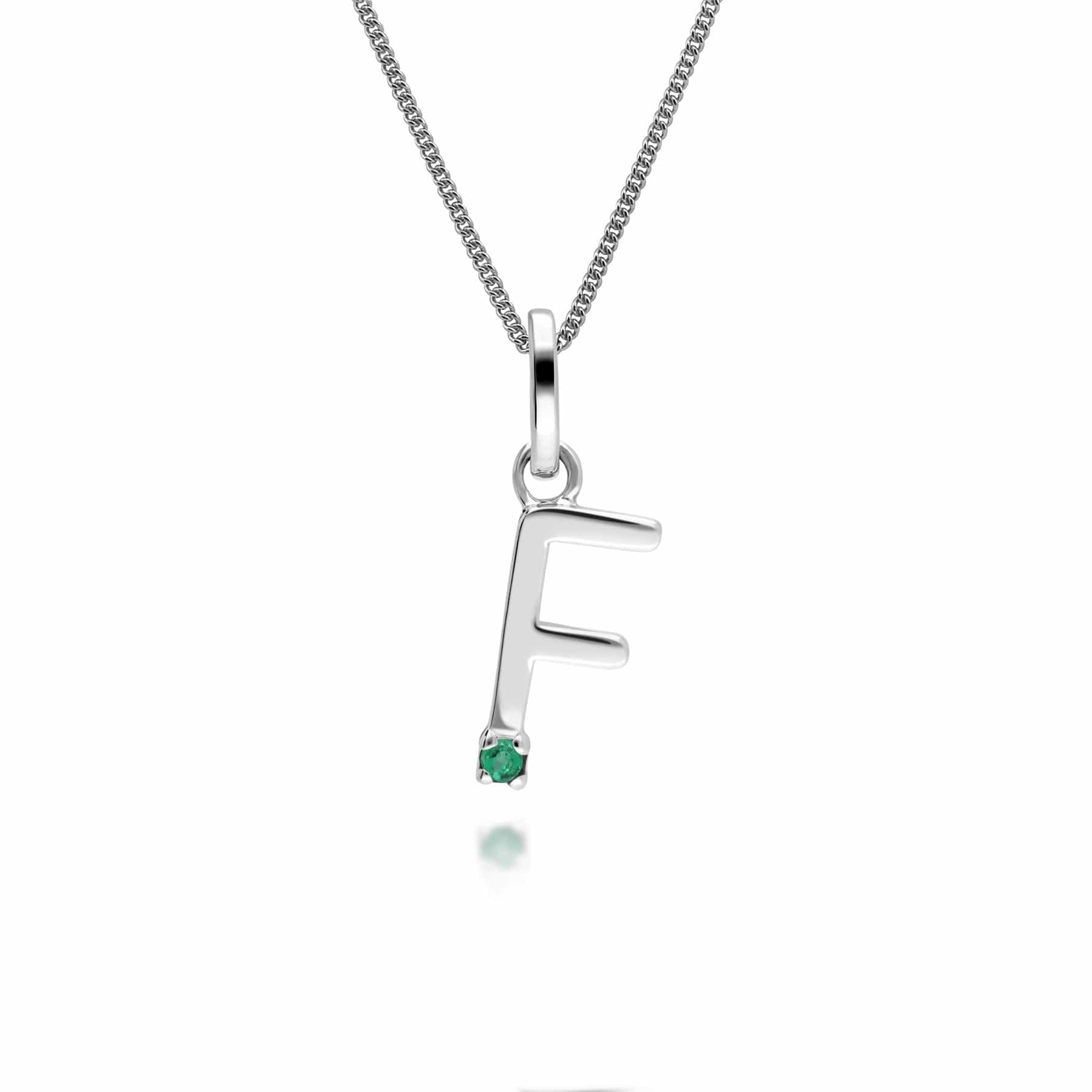 162P0257019 Initial Emerald Letter Charm Necklace in 9ct White Gold 7