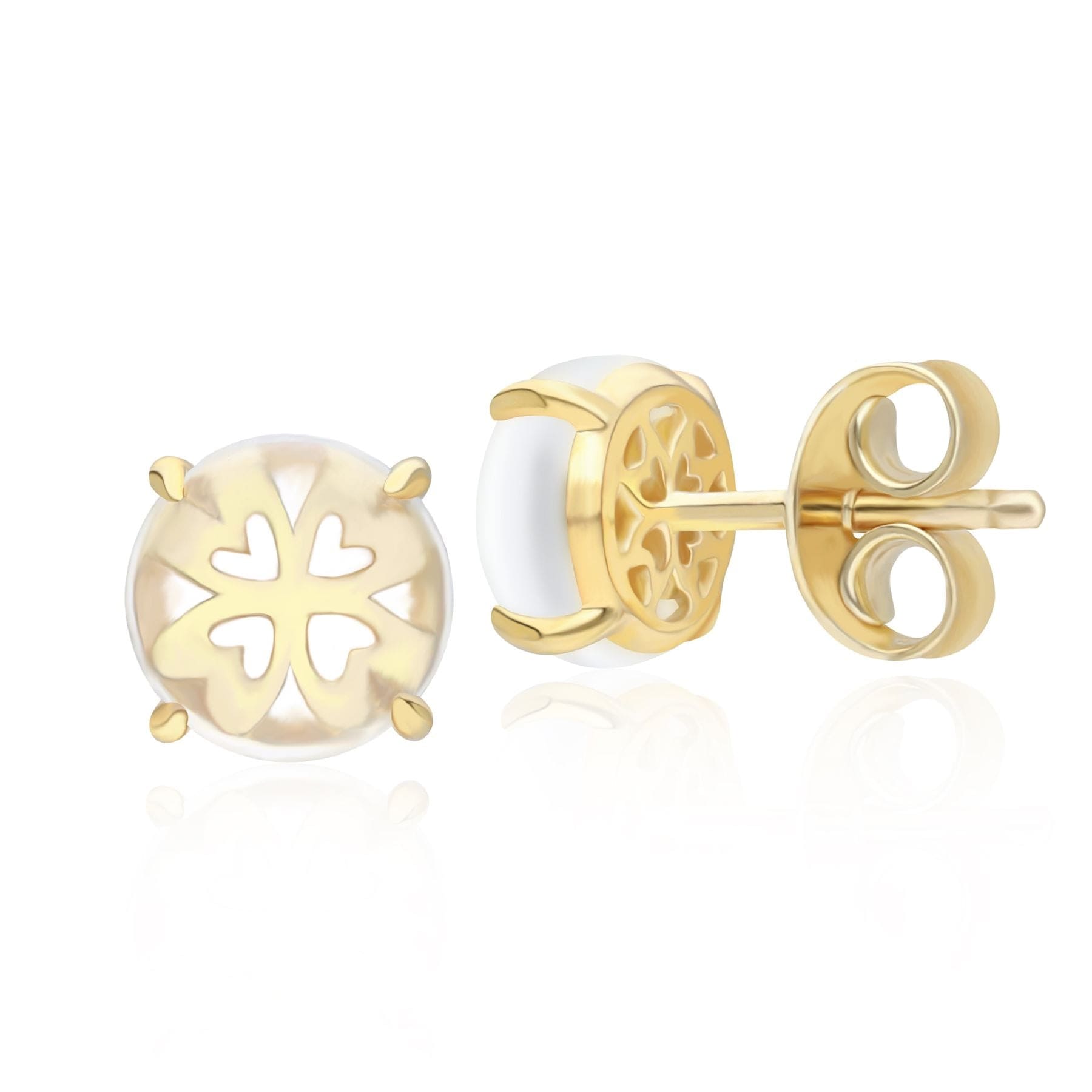 253E391801925 Gardenia Rock Crystal Cabochon Stud Earrings in Gold Plated Sterling Silver Side