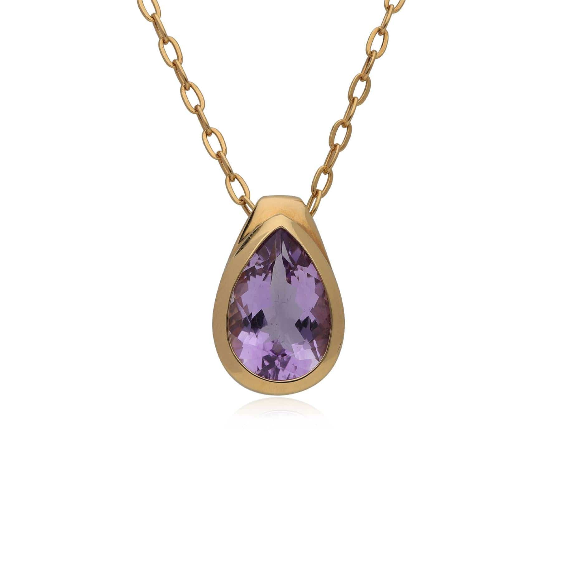 T1037N901145 Kosmos Pear Cut Amethyst Drop Necklace in Gold Plated Sterling Silver 1
