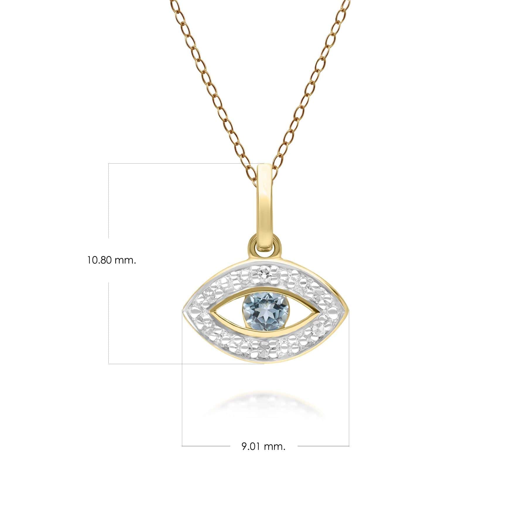 135P2101039 ECFEW™ Dainty Evil Eye Blue Topaz & Diamond Pendant in 9ct Yellow Gold Dimensions