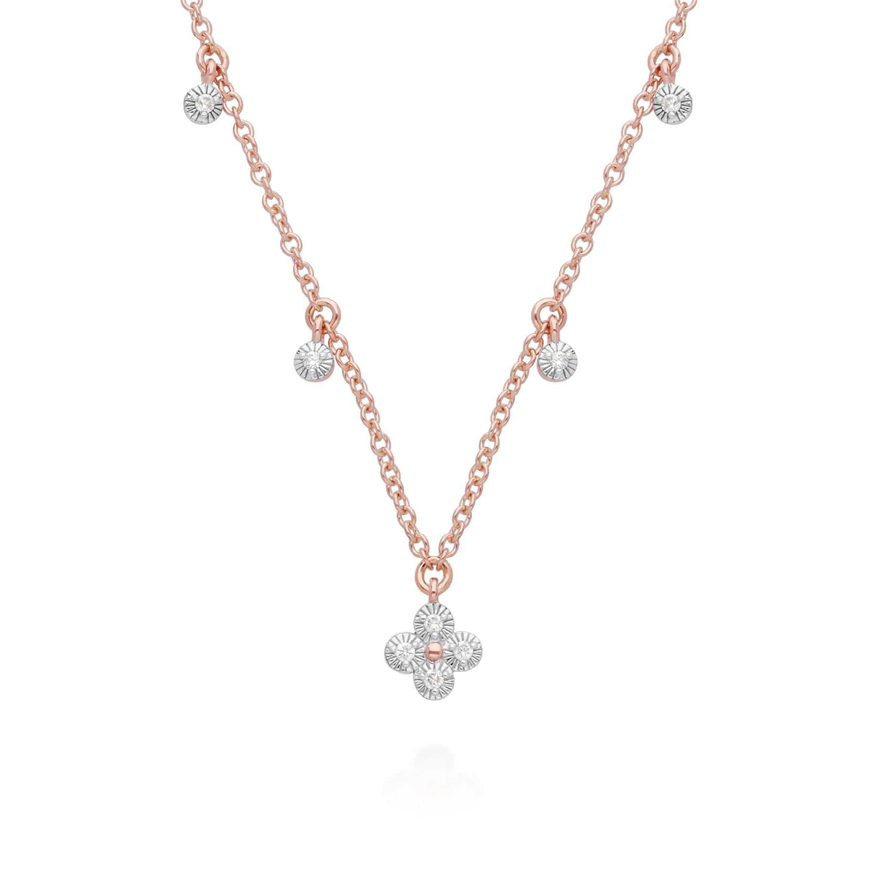 191N0233019 Diamond Flowers Choker Charm Necklace in 9ct Rose Gold 1