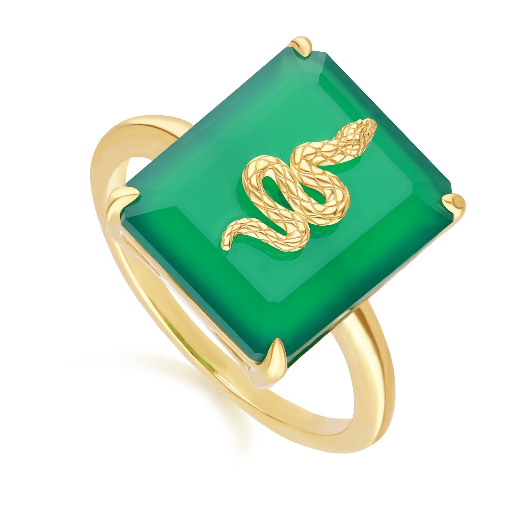 270R065401925 Grand Deco Green Chalcedony Snake Ring in Gold Plated Sterling Silver Side