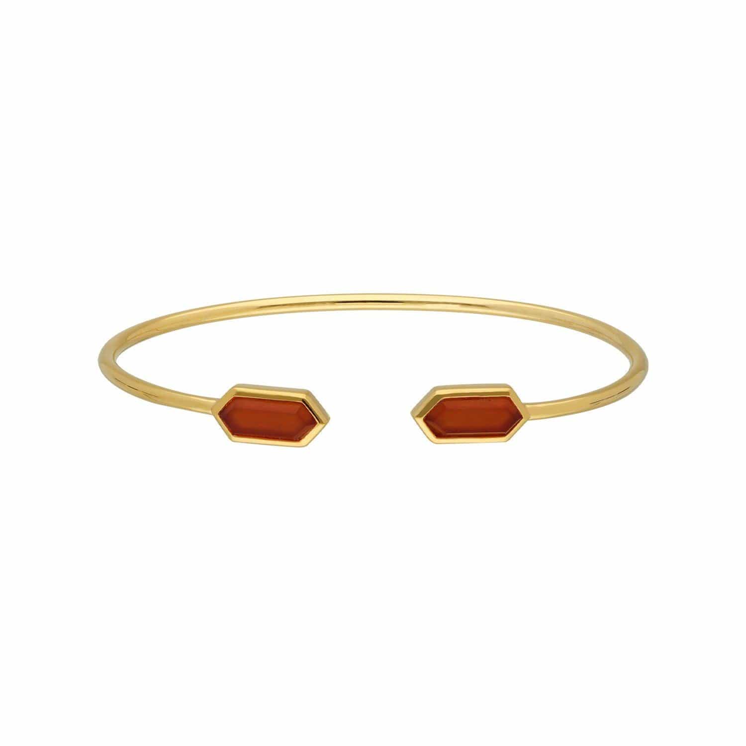 270B009504925 Geometric Dyed Red Carnelian Open Bangle in Gold Plated Silver 1