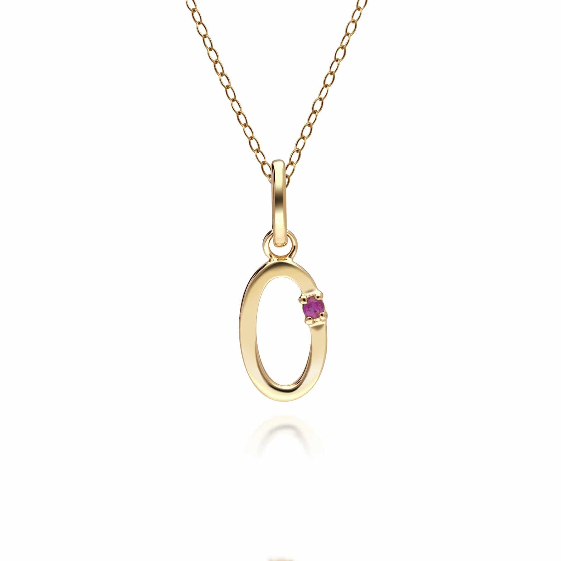 135P2049029 Initial Ruby Letter Necklace In 9ct Yellow Gold 16