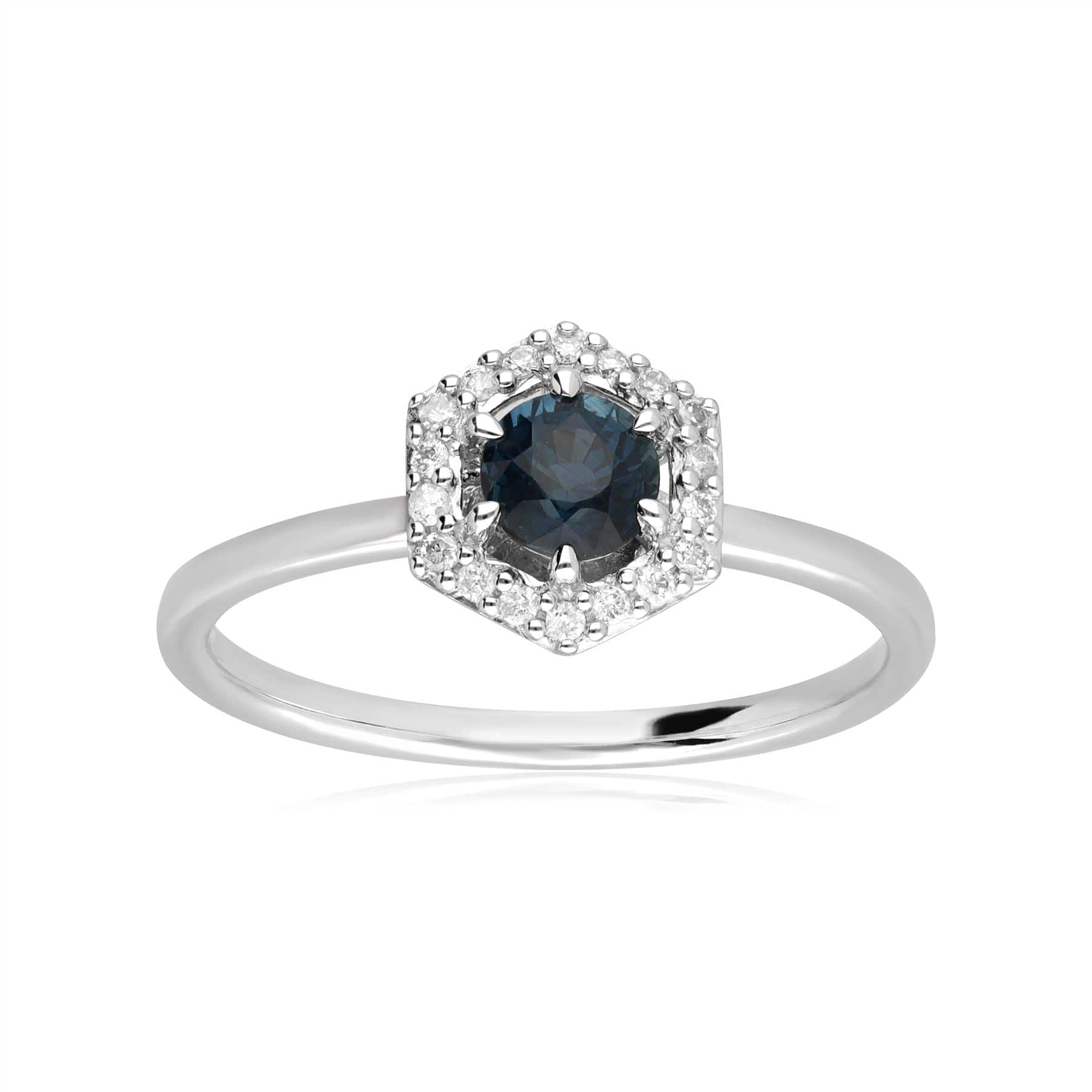 9ct White Gold 0.448ct Sapphire & Diamond Halo Ring 1