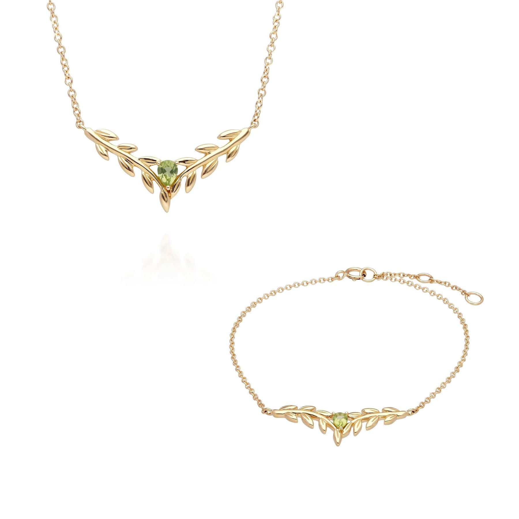 135N0366019-135L0309019 O Leaf Peridot Necklace & Bracelet Set in 9ct Yellow Gold 1