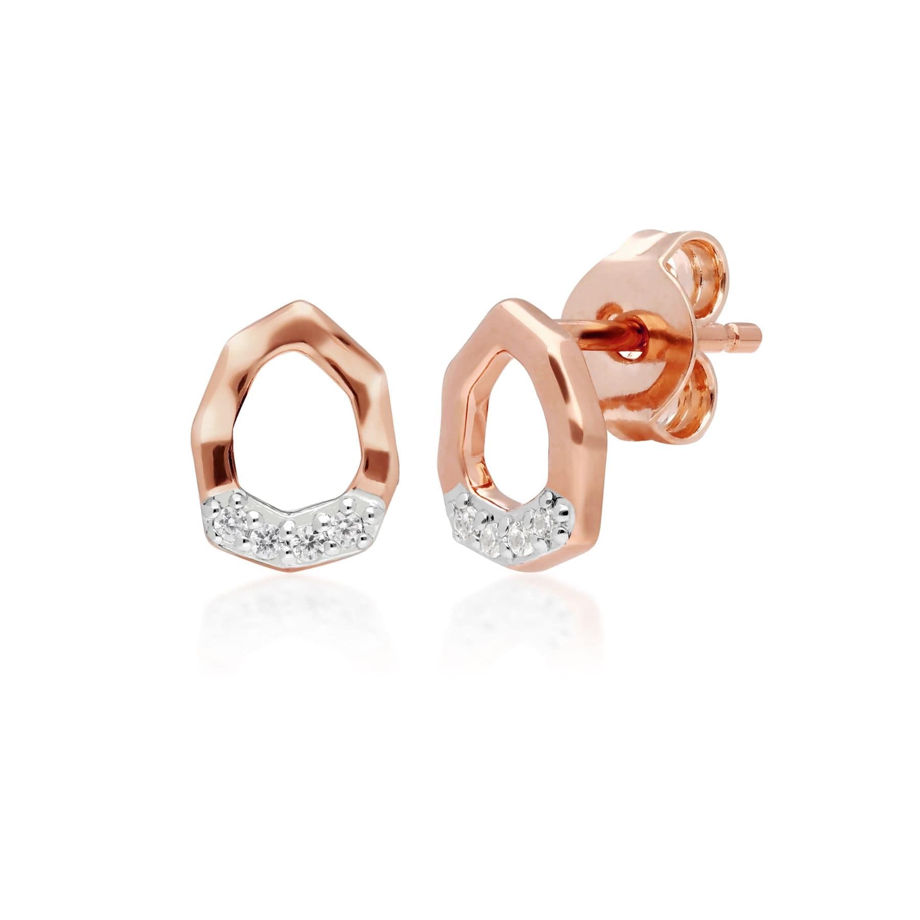 191E0401019 Diamond Pave Asymmetric Stud Earrings in 9ct Rose Gold 1