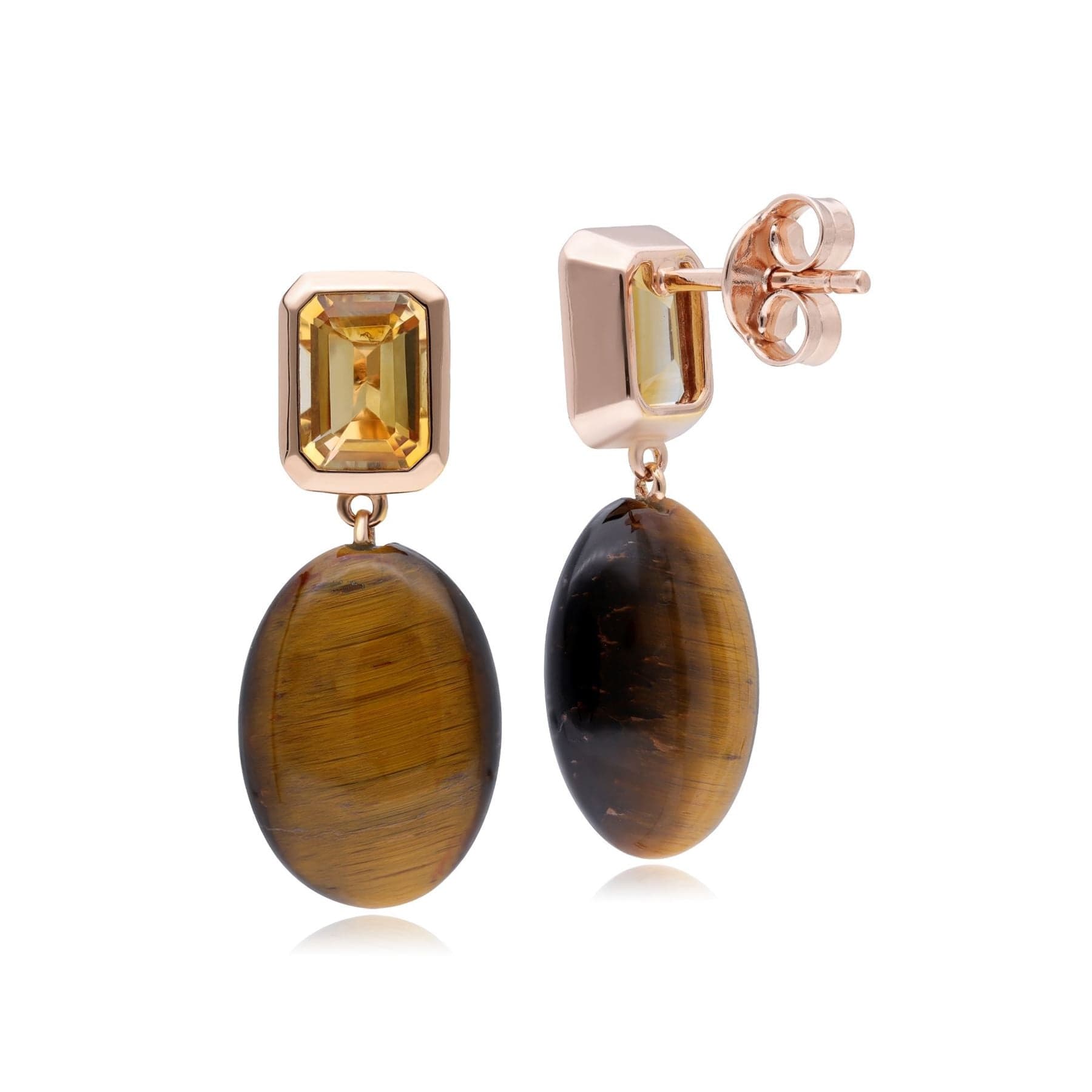 270E034501925 ECFEW™ Unifier Citrine & Tiger's Eye Drop Earrings In Rose Gold Plated Silver 3