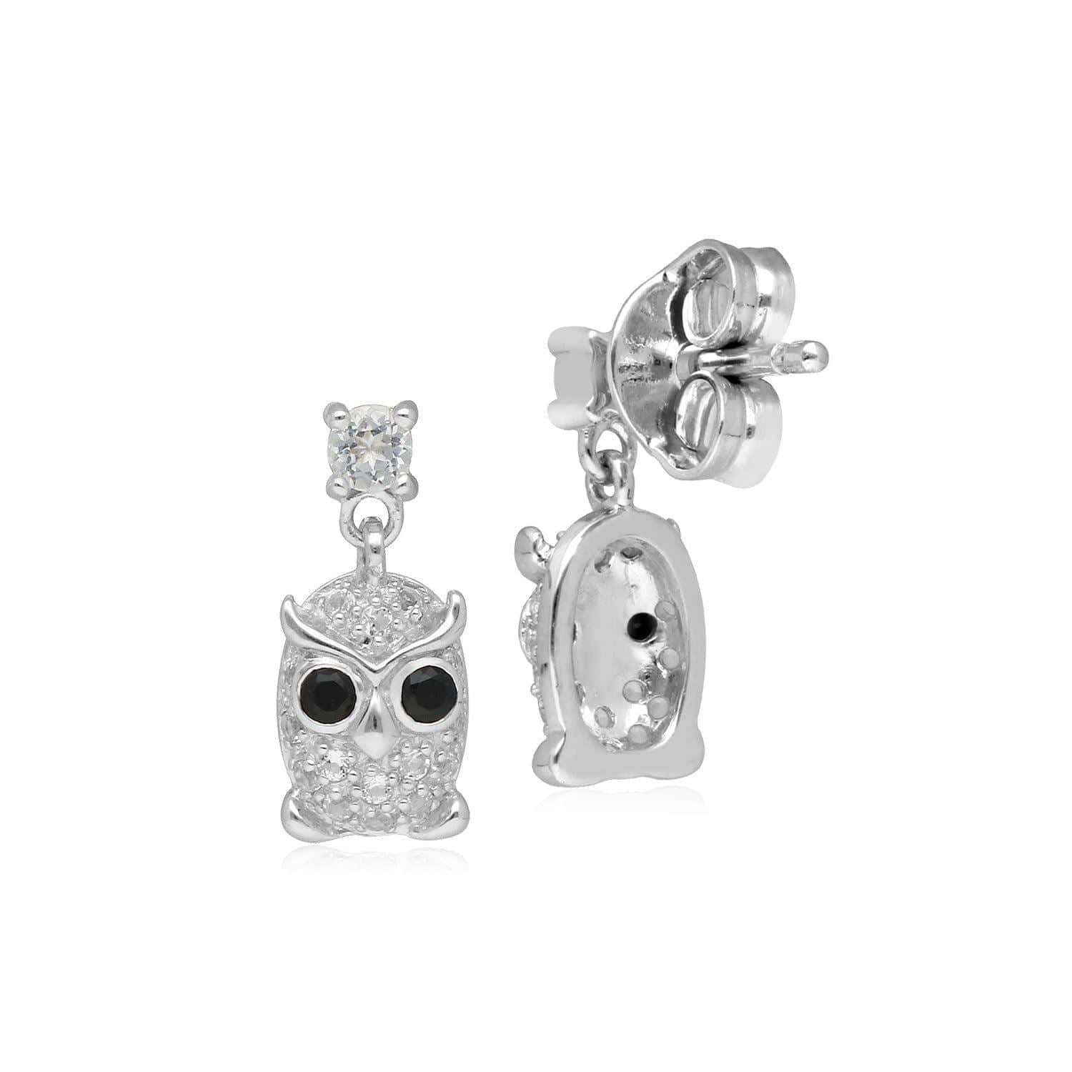 253E193402925 Garden Inspired Spinel & Clear Topaz Owl Stud Earrings In Sterling Silver 2