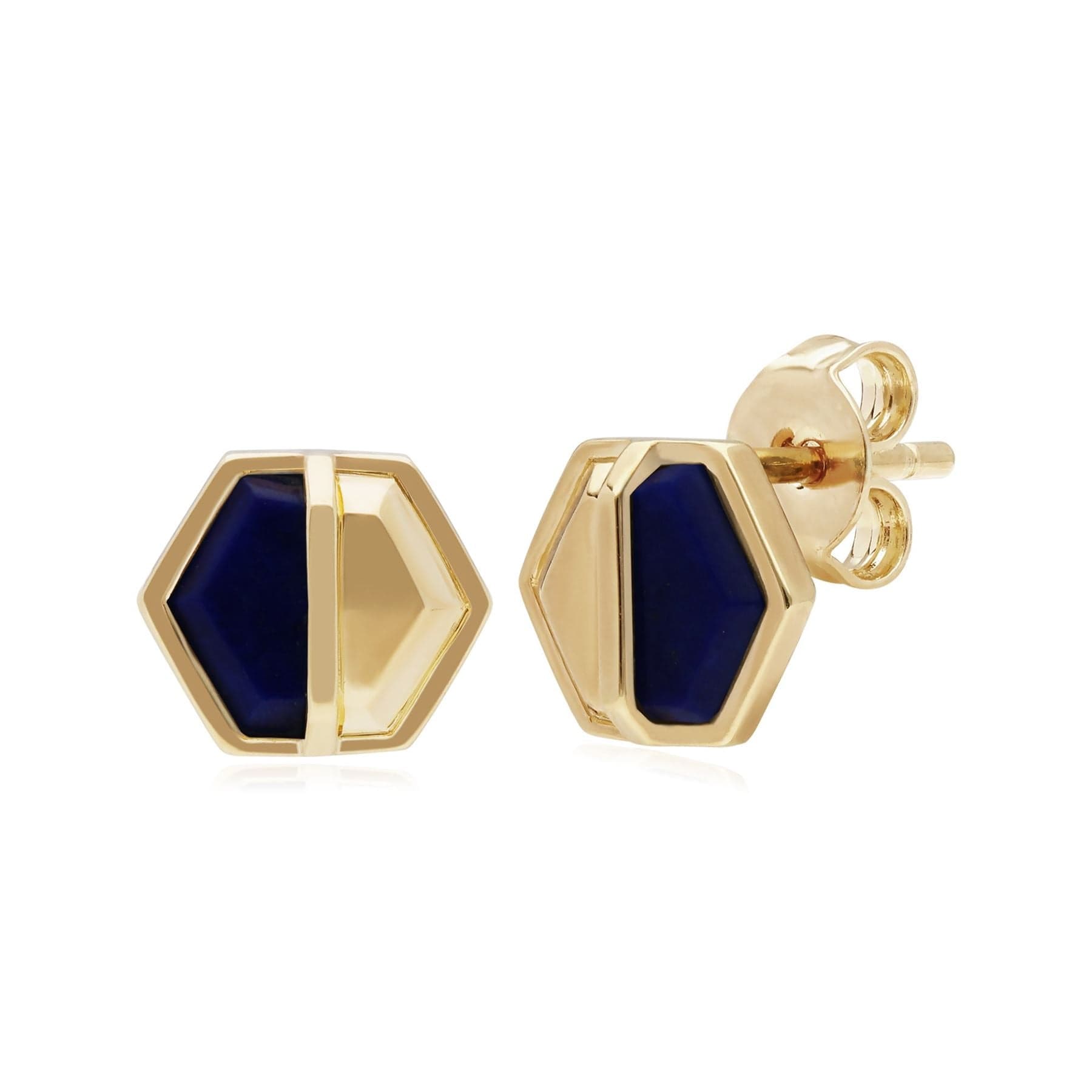 270E027502925 Micro Statement Lapis Lazuli Hexagon Stud Earrings in Gold Plated Silver 1