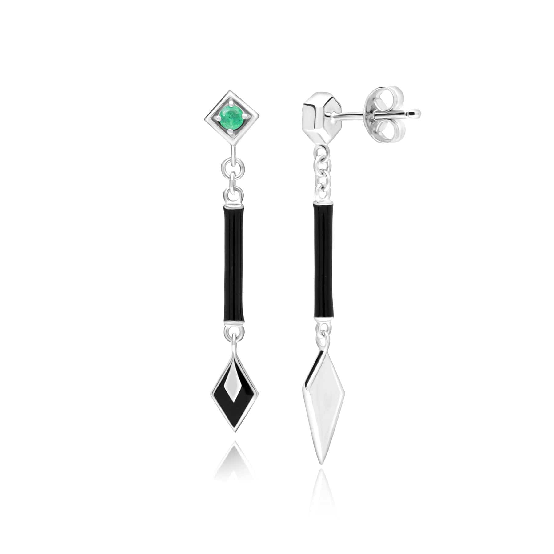 162E0288019 Grand Deco Asymmetrical Emerald Drop Earrings in 9ct White Gold 3