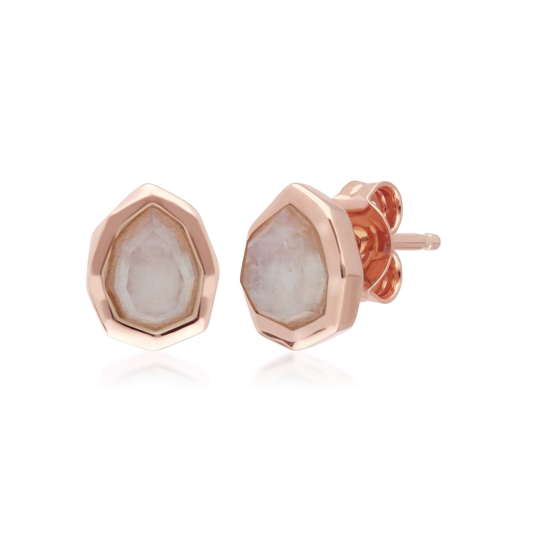 271E021203925 Irregular B Gem Rainbow Moonstone Stud Earrings in Rose Gold Plated Silver 1