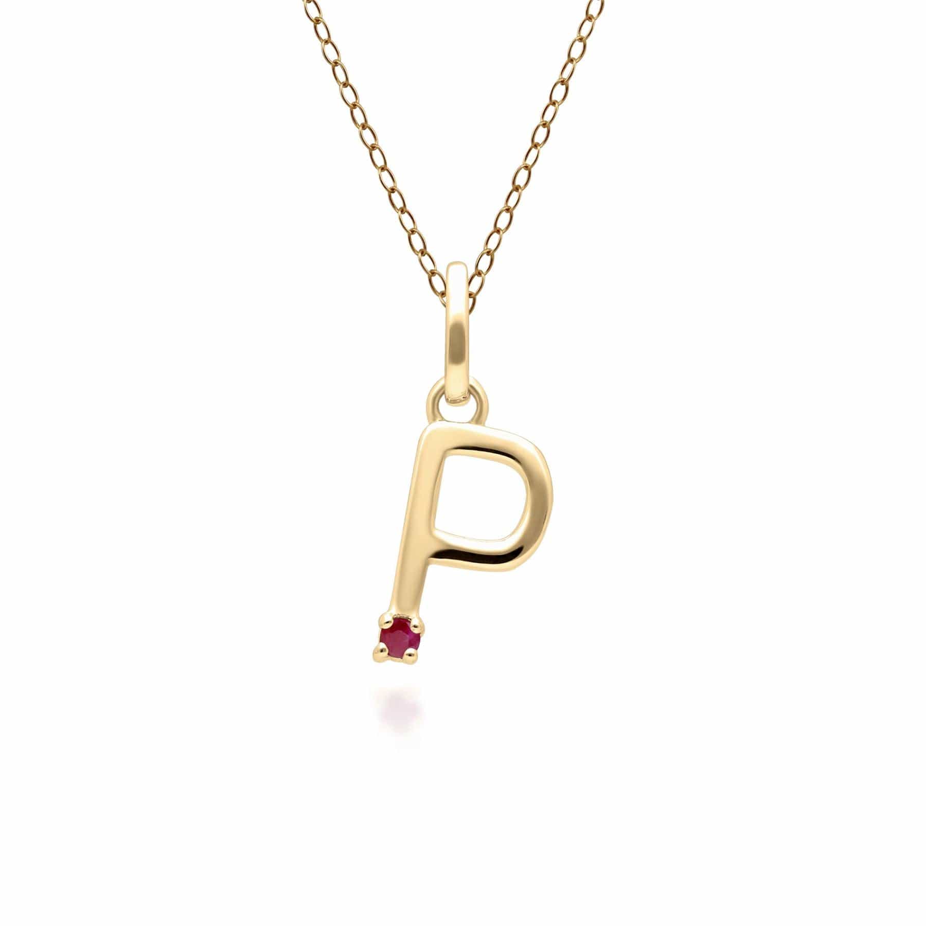 135P2111029 Initial Ruby Letter Necklace In 9ct Yellow Gold 17