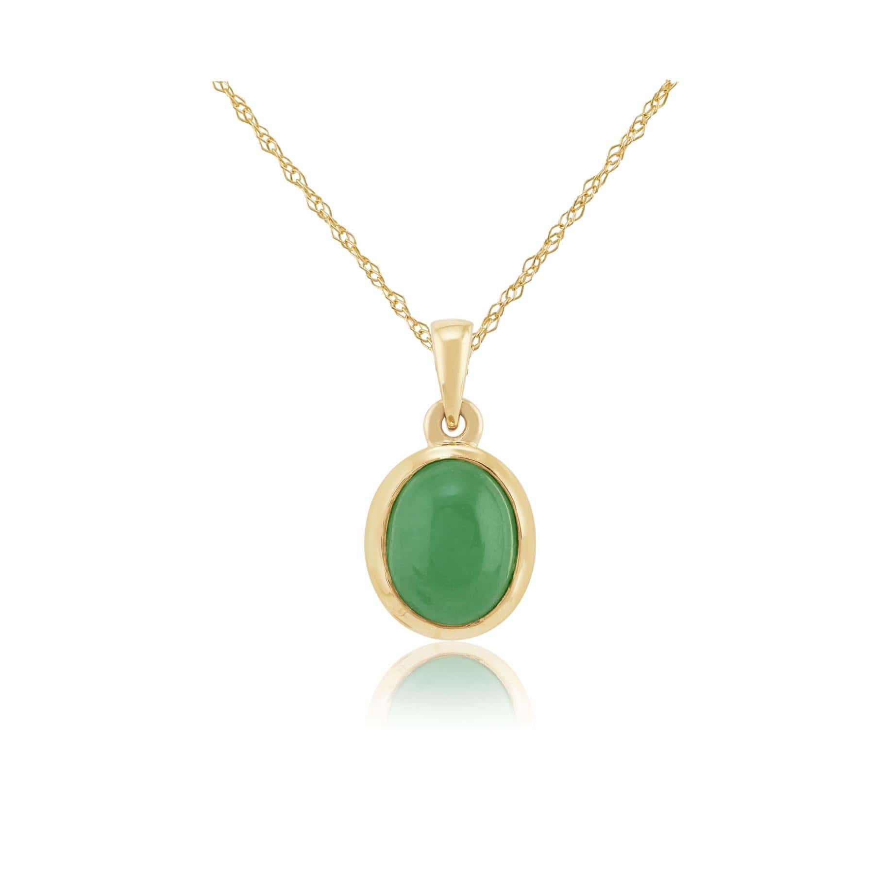 Classic Dyed Green Jade Cabochon Pendant in 9ct Yellow Gold  - Gemondo