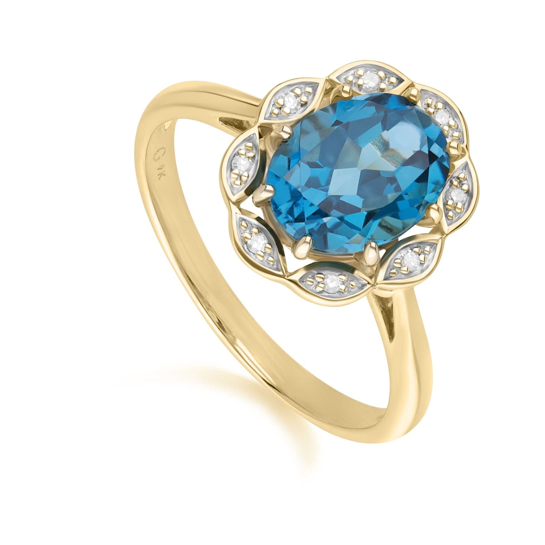 135R2047019 Classic London Blue Topaz & Diamond Luxe Ring in 9ct Yellow Gold 3