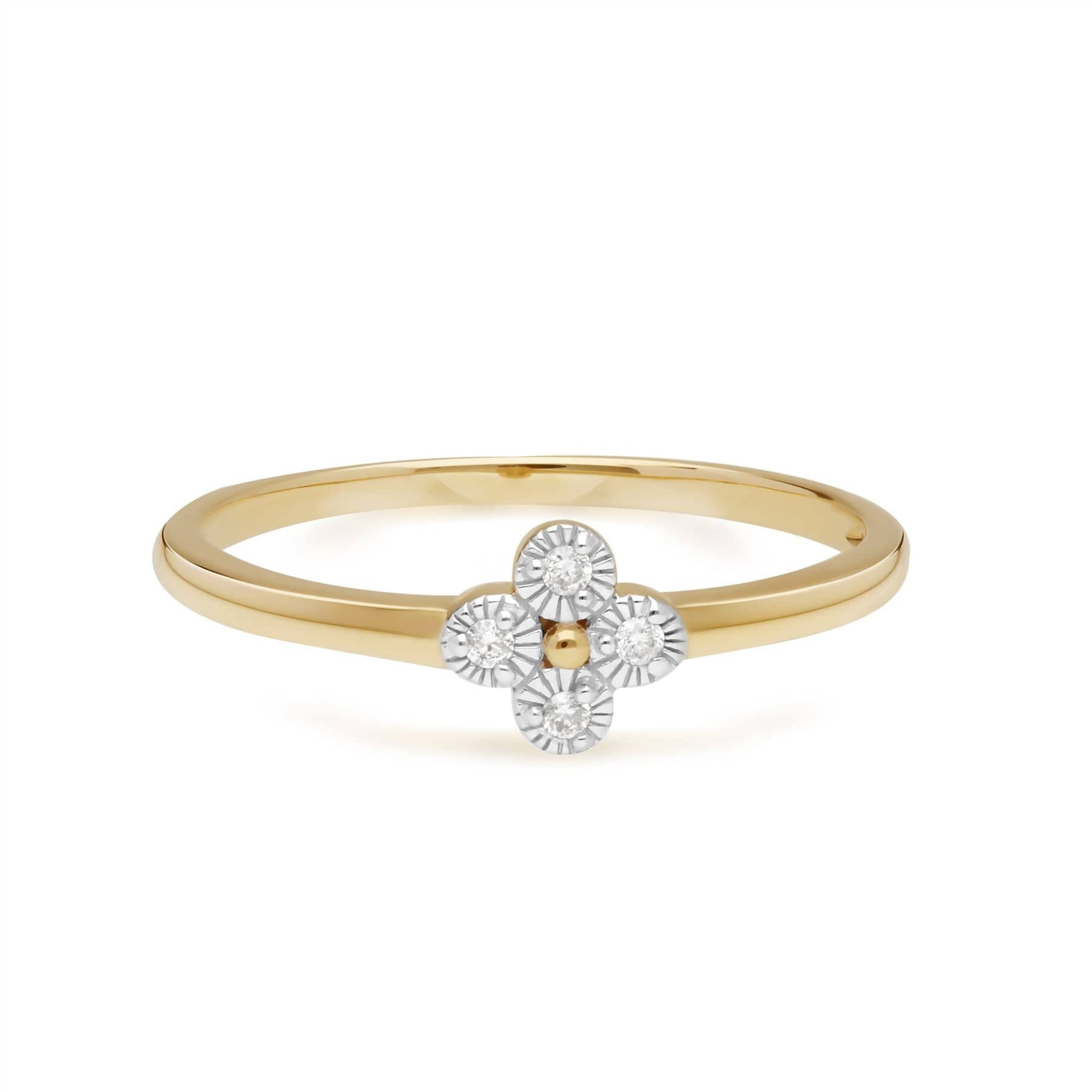 191R0913019 Diamond Flowers Ring in 9ct Yellow Gold 2
