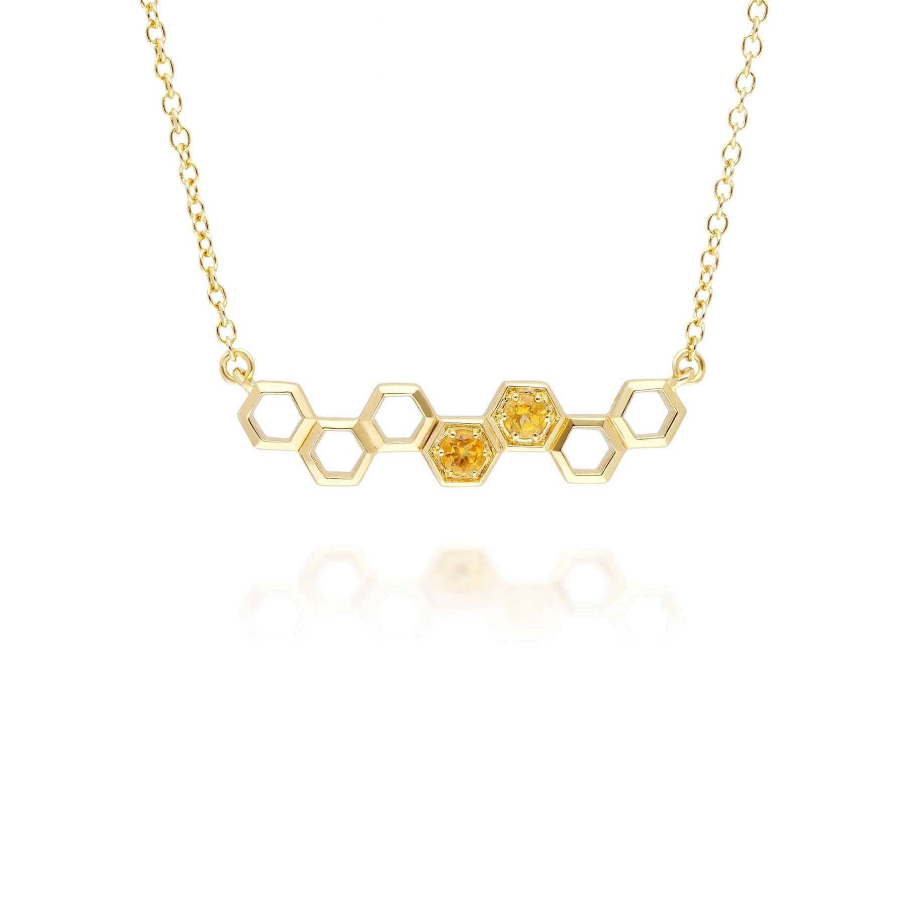 135N0361019 Honeycomb Inspired Citrine Link Necklace in 9ct Yellow Gold 1